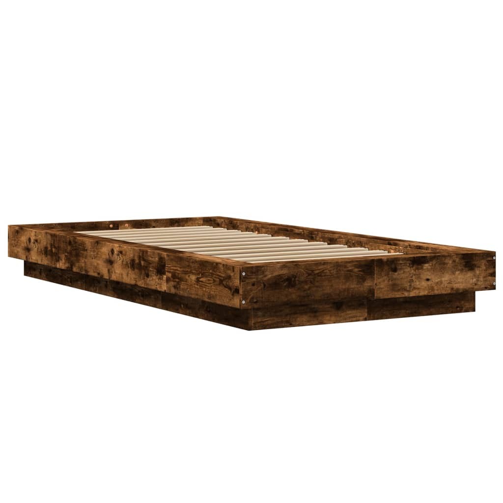 Bed Frame with LED Lights Smoked Oak Small Single Engineered Wood vidaXL