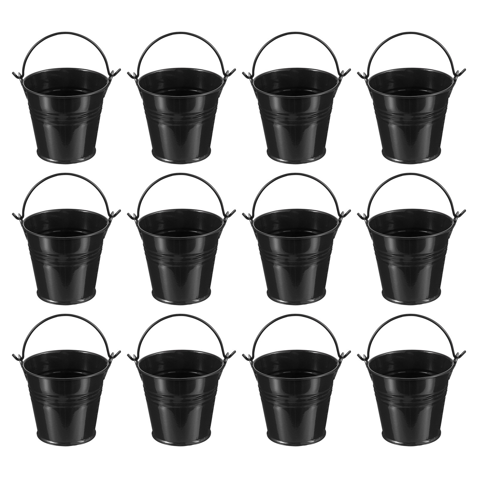 12 Pcs 2.7"x2.3" Small Metal Buckets with Handle Mini Galvanized Bucket Black