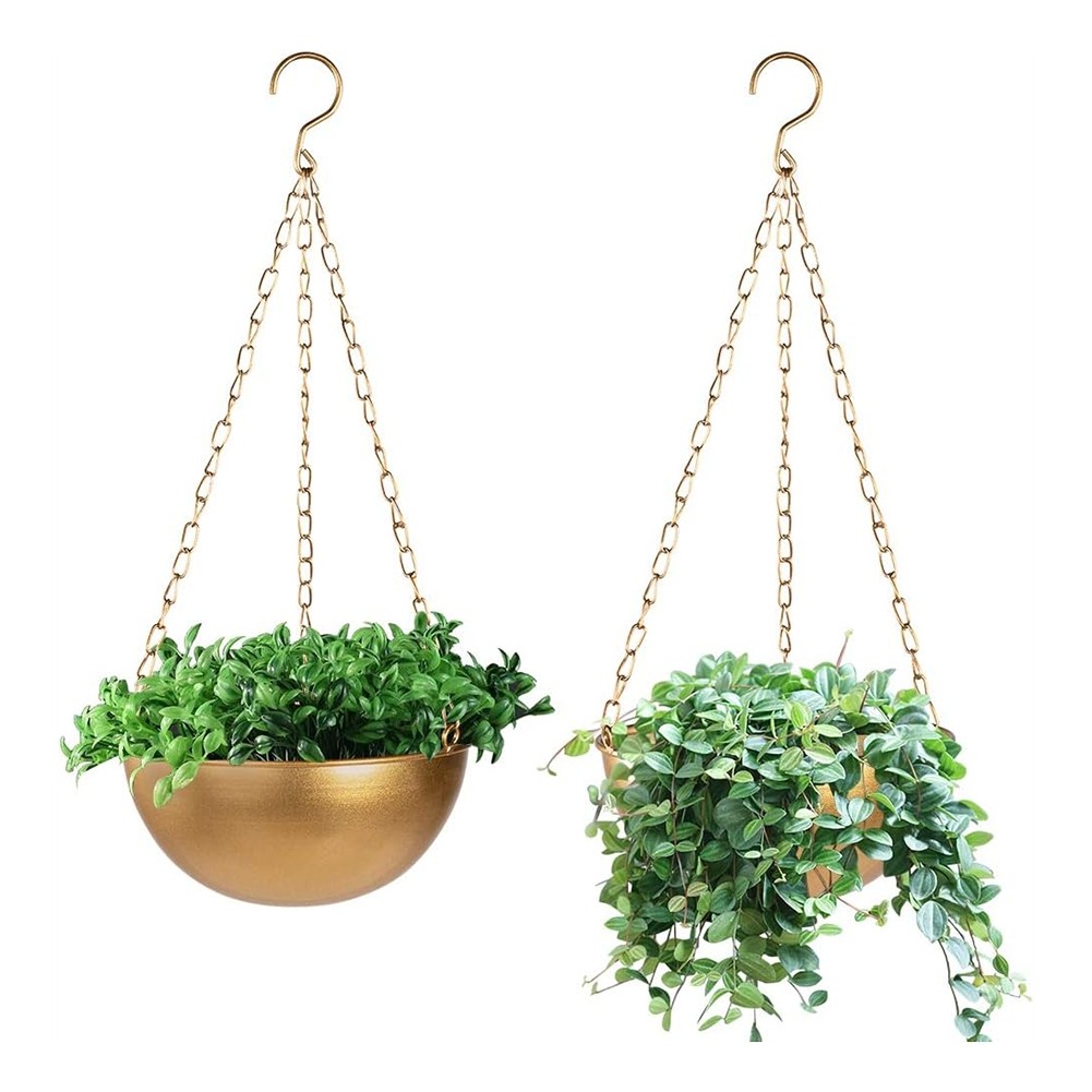 3X( Gold Hanging Planter with Drainage, Semi-Circle Hanging Plant Holder6525