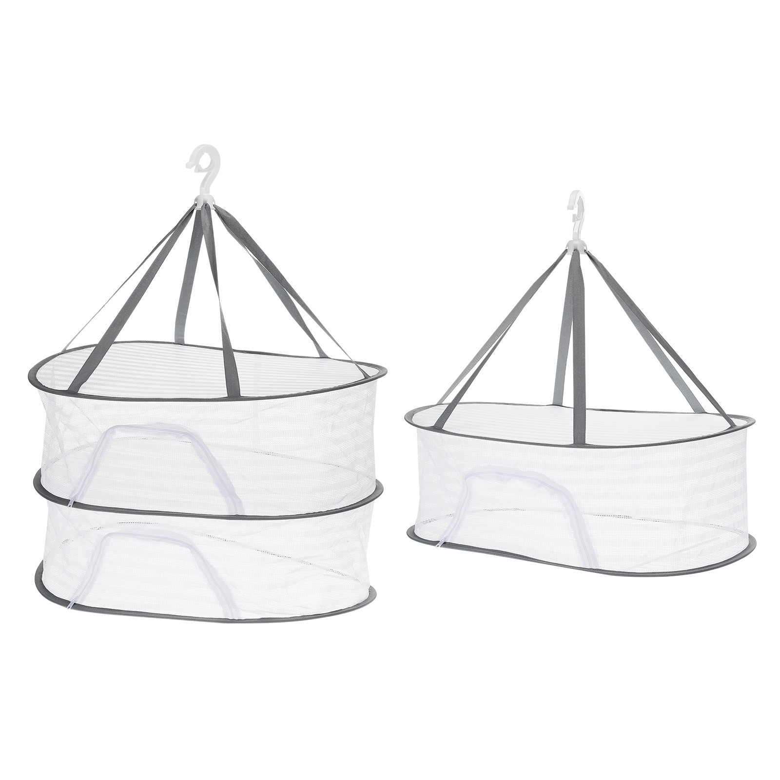 Folded Mesh Clothes Hanging Dryer Kit, Single/Double Tiers Drying Rack, Gray