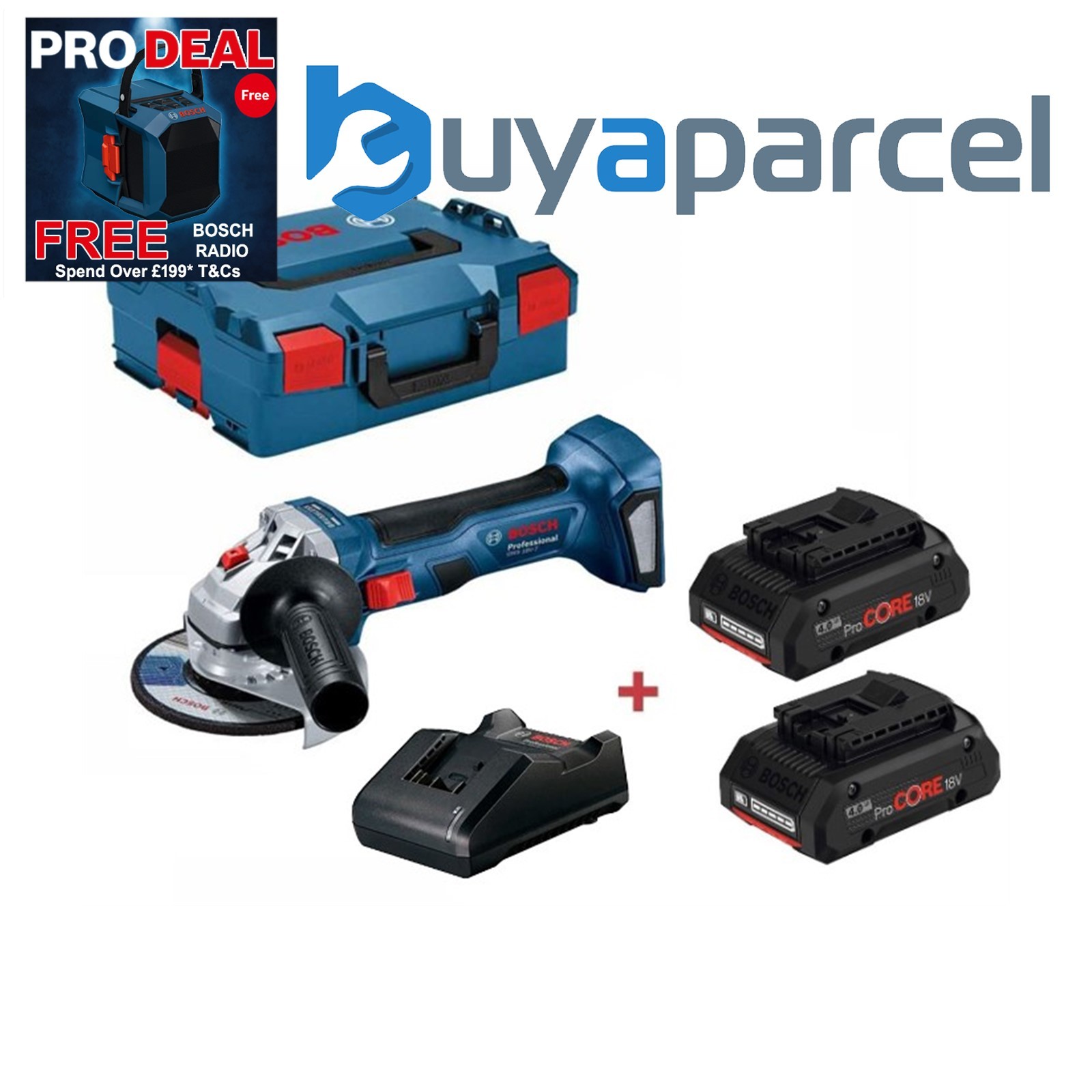 Bosch GWX 18V-7 X-LOCK 18v 115mm Brushless Angle Grinder + LBOXX + 2 x 4ah Batt