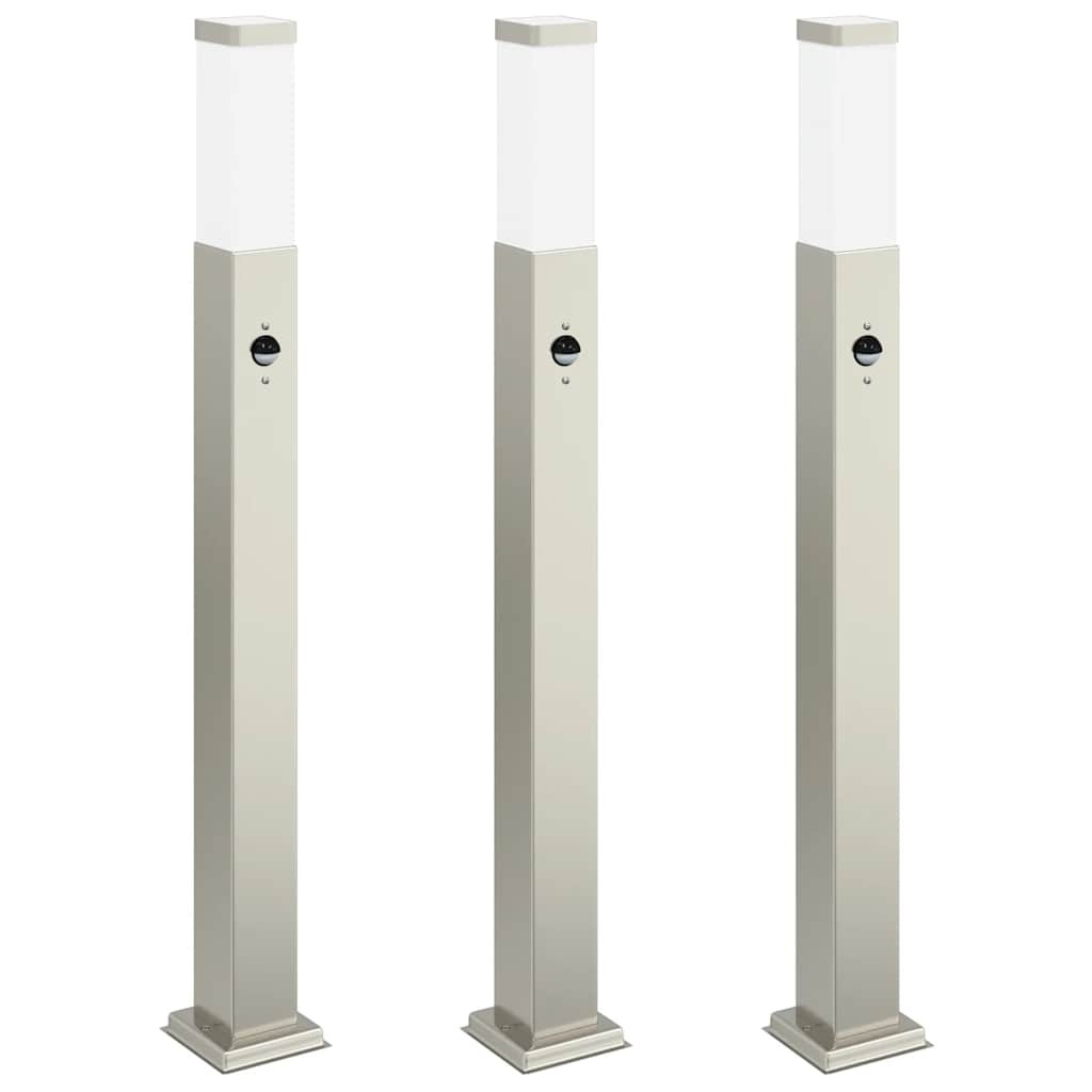 Bollard Lights with Sensor 3 pcs 80 cm Stainless Steel IP44 vidaXL