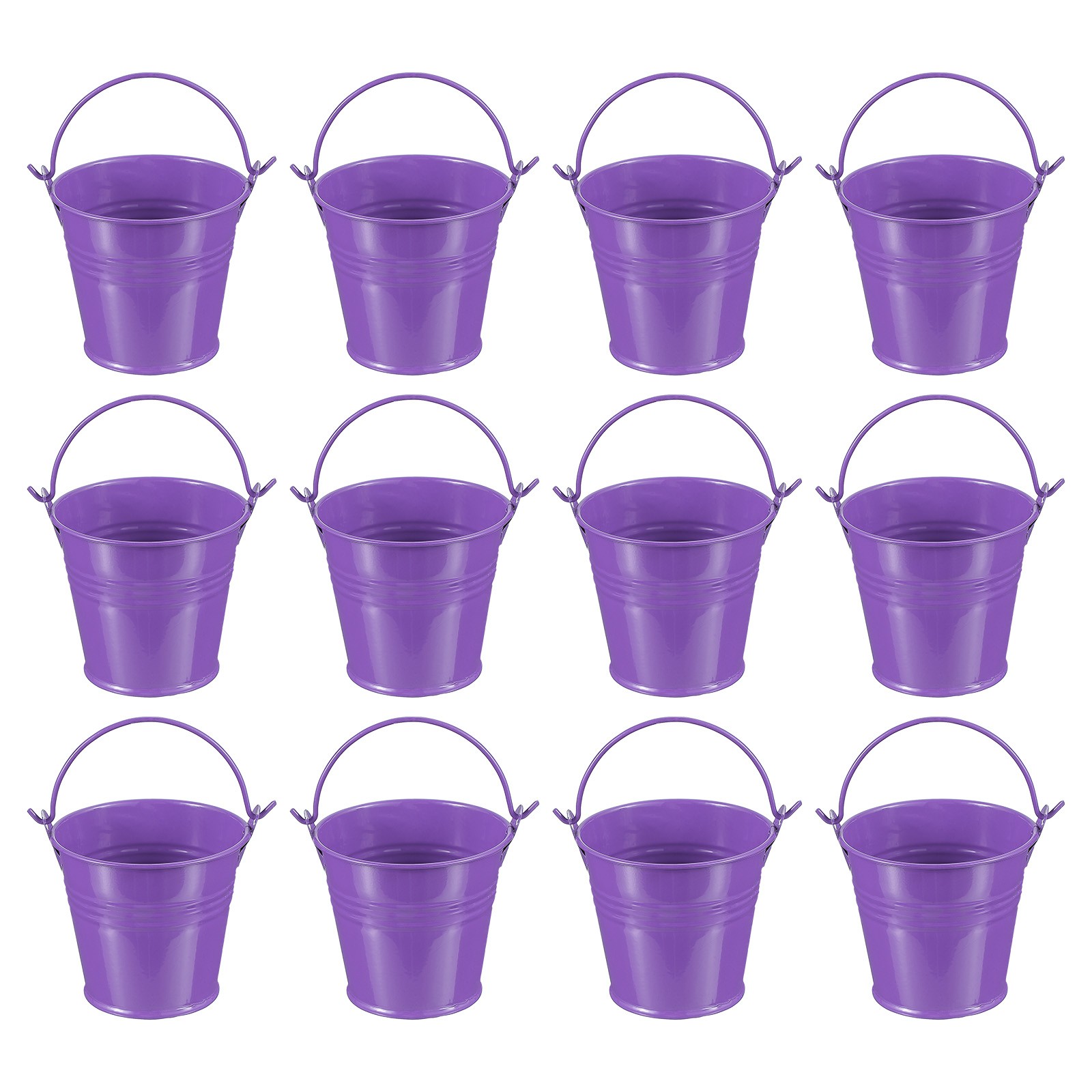 12 Pcs 2.7"x2.3" Small Metal Buckets with Handle Mini Bucket Dark Purple