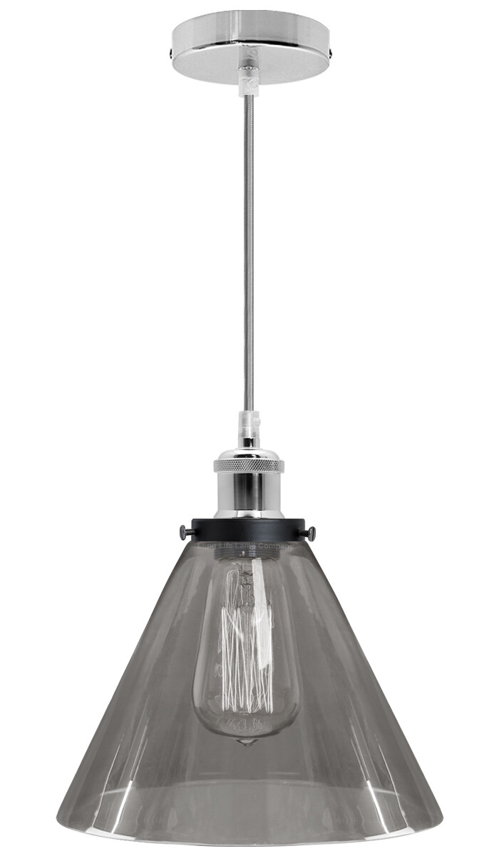 Modern Vintage Industrial Smoked Glass Ceiling Lamp Shade Pendant Light M0226