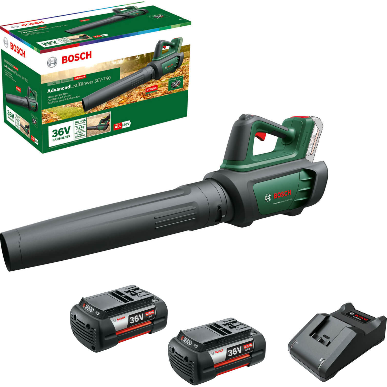 Bosch ADVANCEDLEAFBLOWER 36V-750 Brushless Garden Leaf Blower 2 x 4ah Li-ion