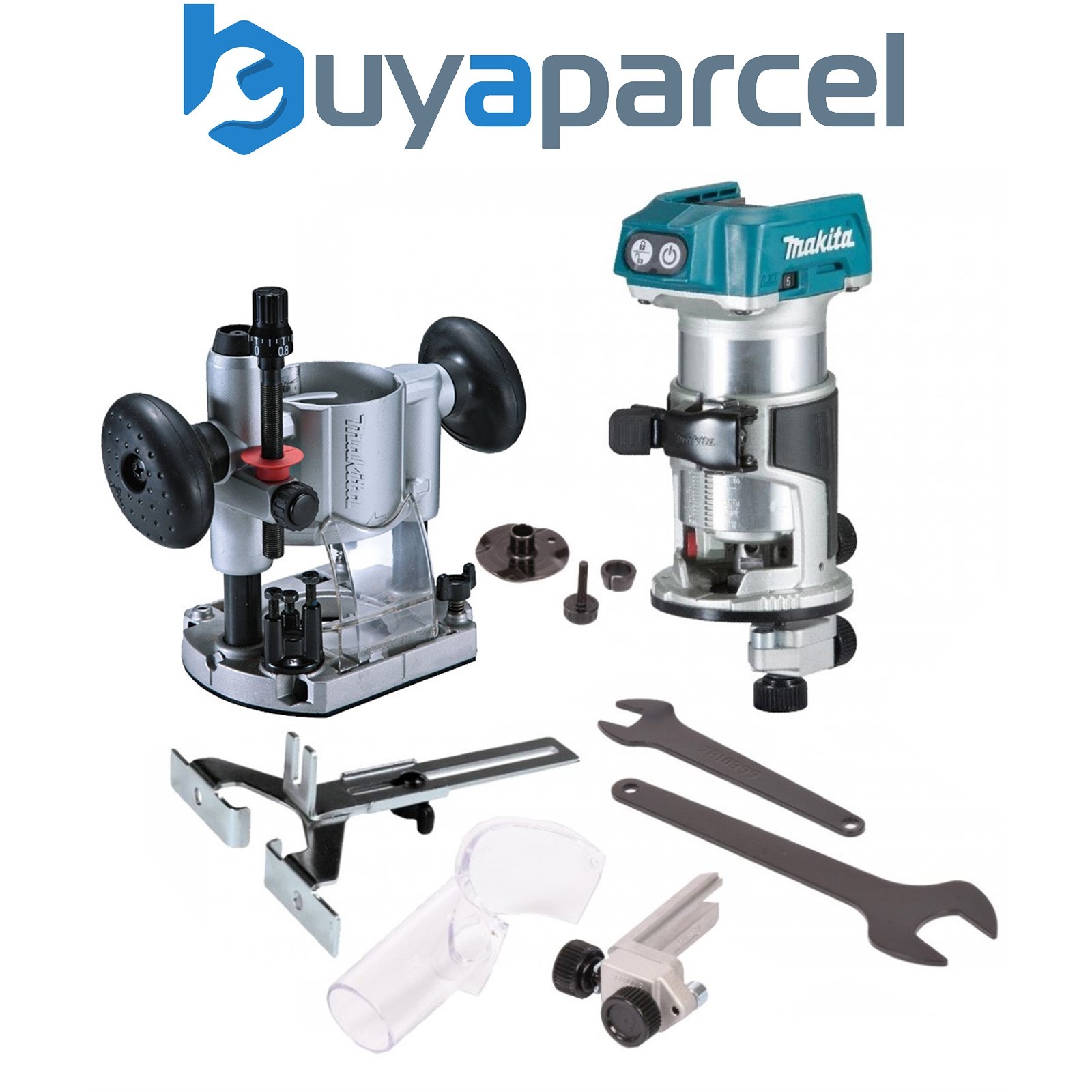 Makita DRT50Z 18V LXT Cordless Brushless Router Trimmer + Plunge Base + Guide