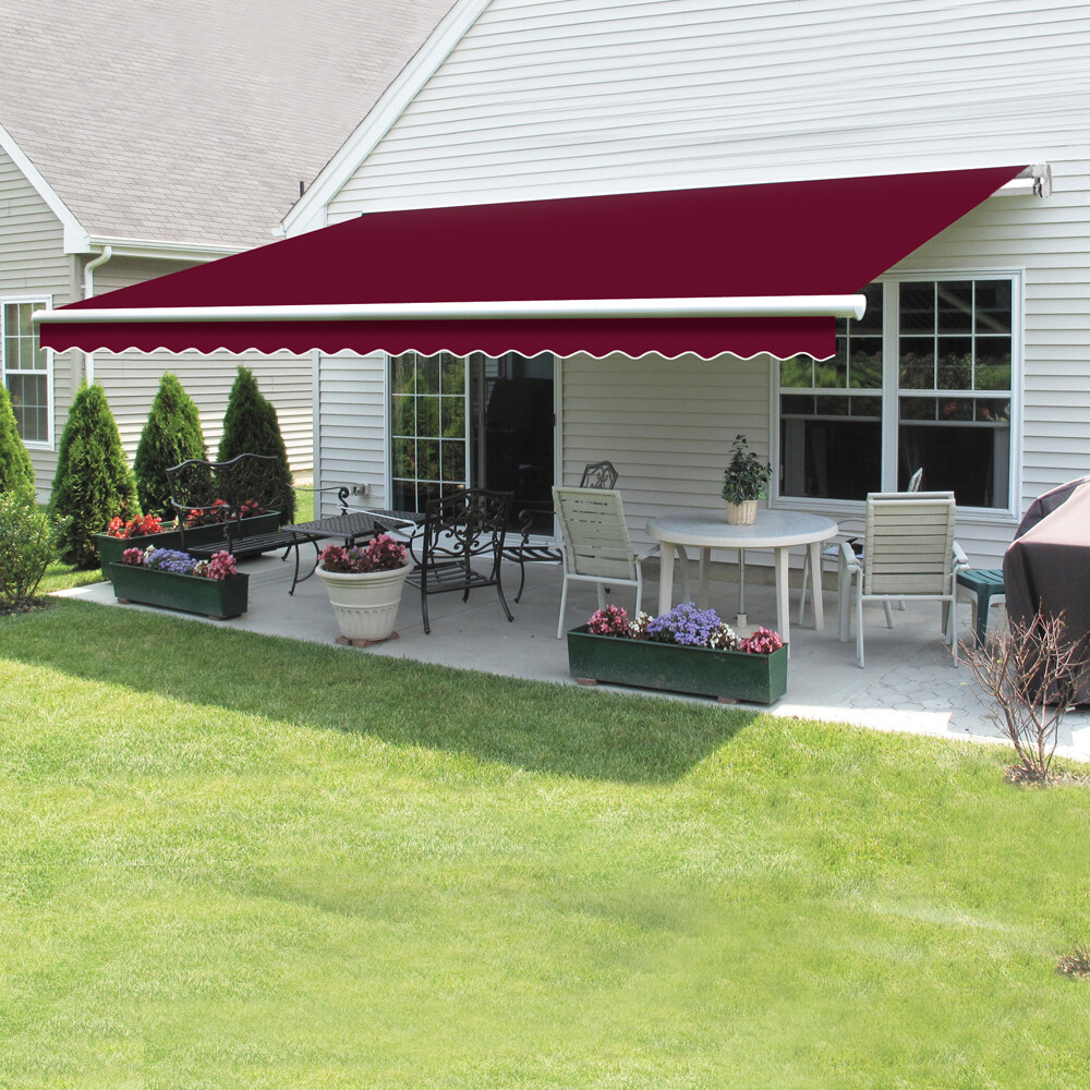 3x2.5m Retractable Manual Awning Outdoor Patio Garden Sun Shade Canopy Wine Red