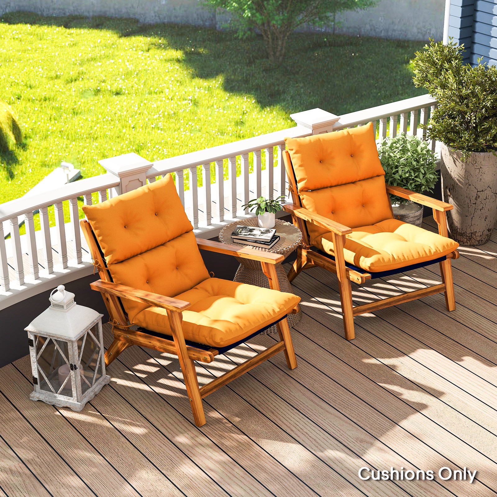 Set of 2 Adirondack Chair Cushions, Garden Seat Cushion Pads w/ Ties, Orange