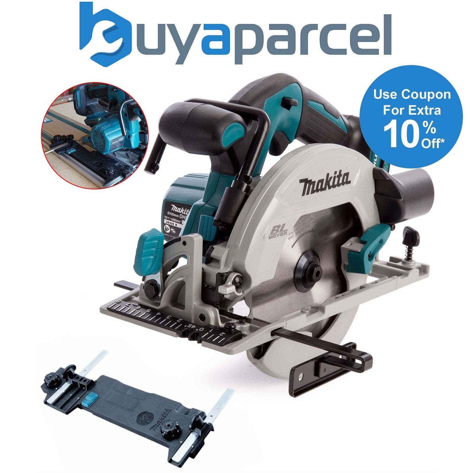 Makita DHS680Z 18v Lithium Brushless Circular Saw 165mm + Guide Rail Adaptor