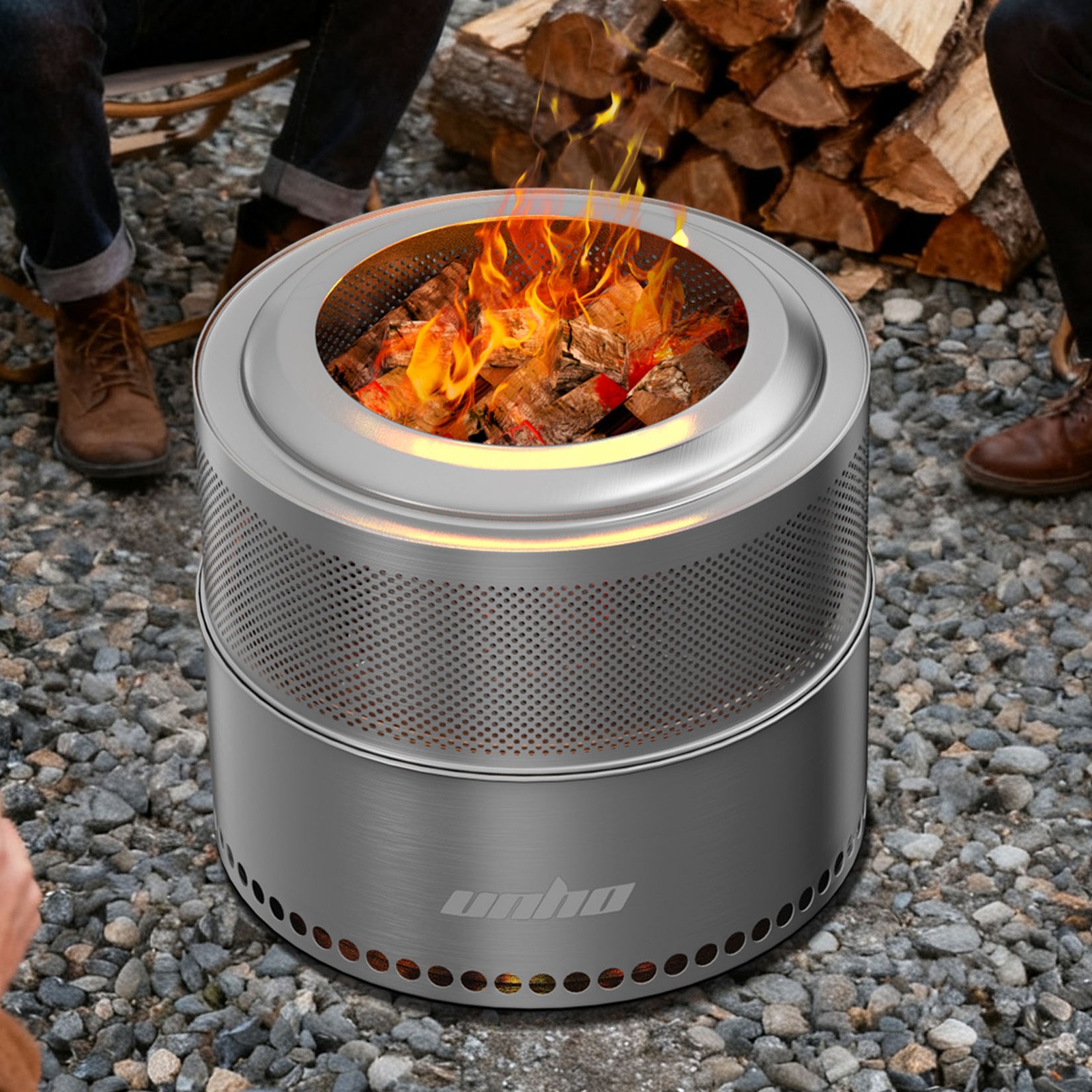 20 Inch Smokeless Fire Pit Stainless Steel Wood Burning Stove Portable Fireplace