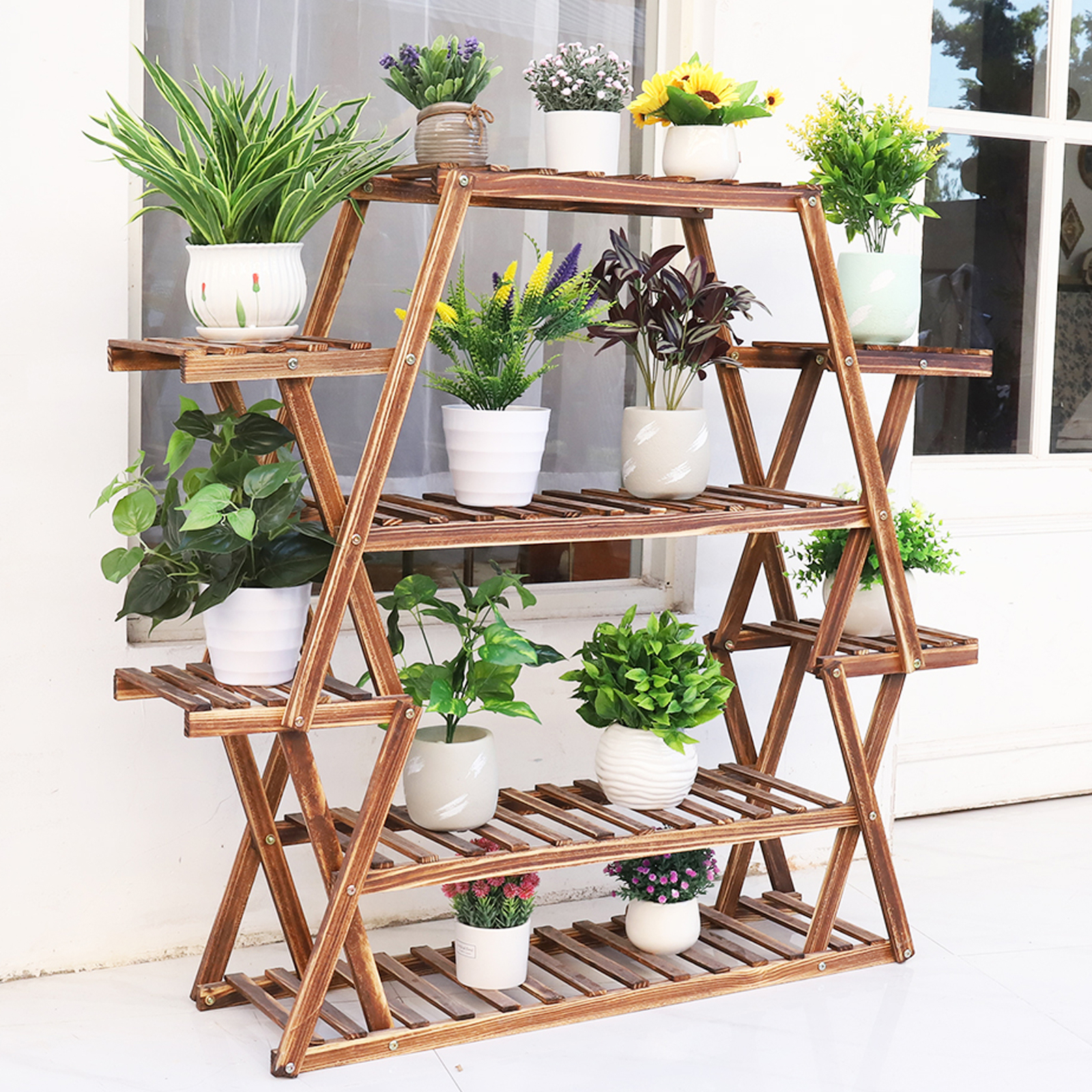 Extra Large Multi Tier Wood Flower Rack Plant Stand Bonsai Shelf Indoor Outdoor