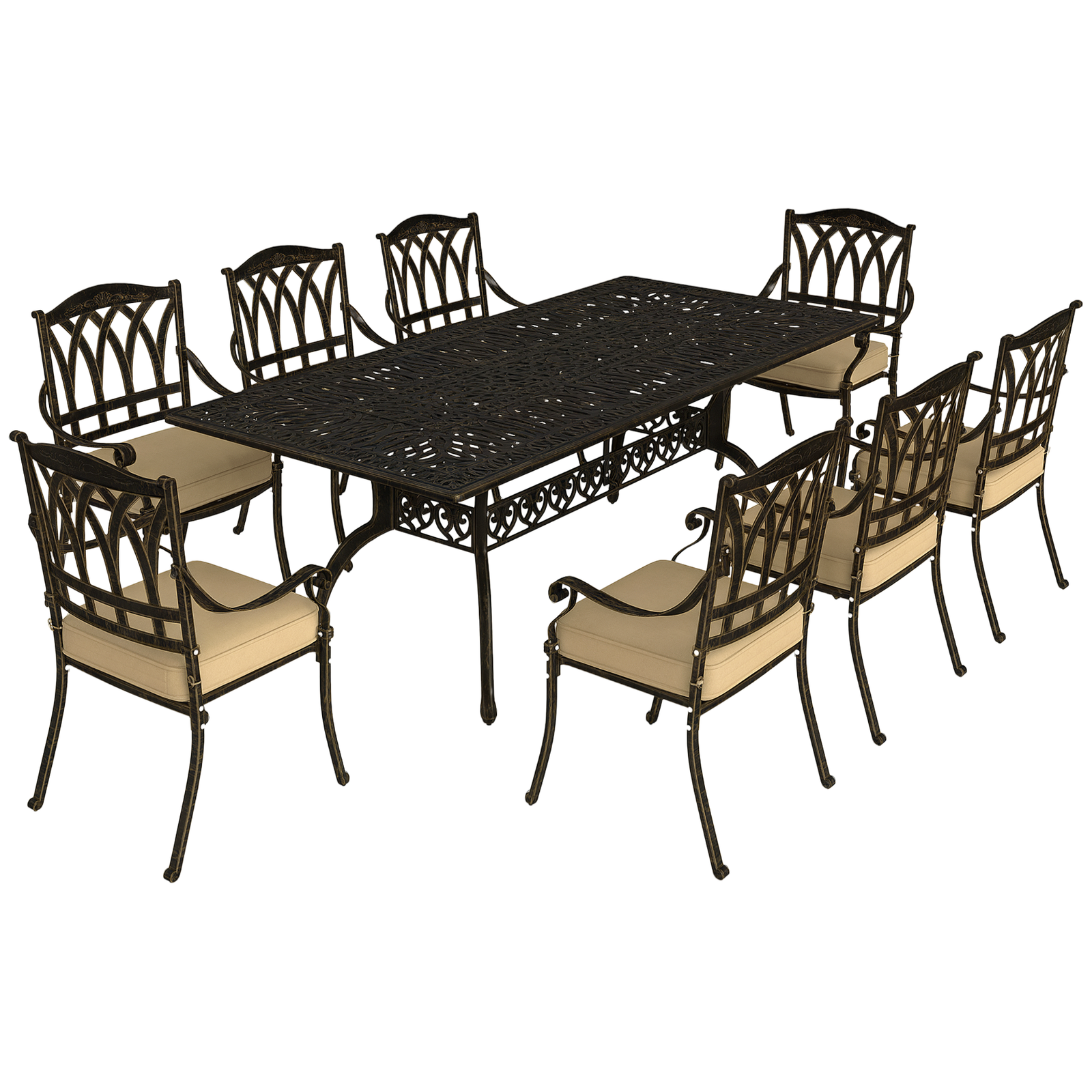 Outsunny 9 Pieces Cast Aluminium Garden Dining Set with Parasol Hole, Bronze
