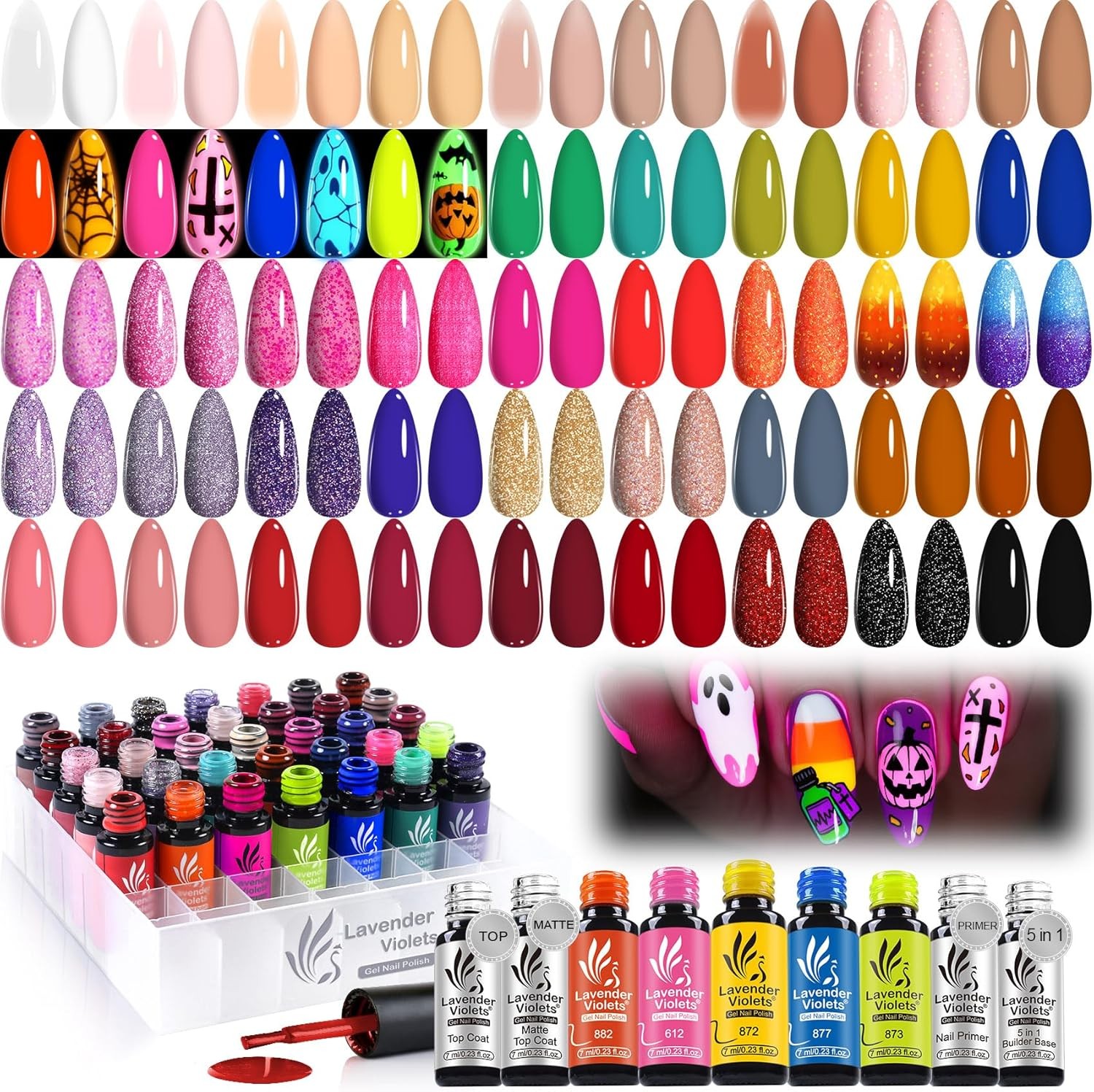 49 PCS Gel Nail Polish Set,All Season Colors with Milky Jelly White,Neon Glow i