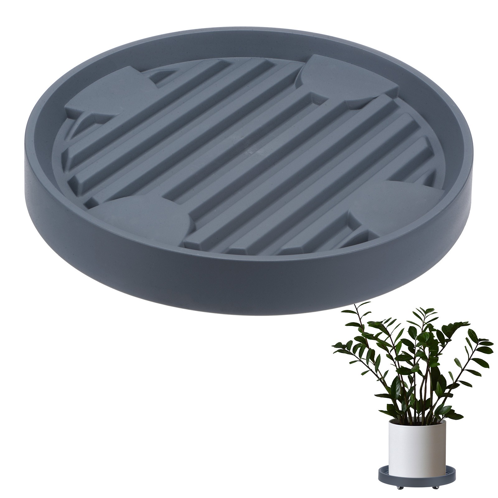 1Pcs Plant Stand with Wheels, 11 Inch Round Indoor Planter Mover Trolley Grey