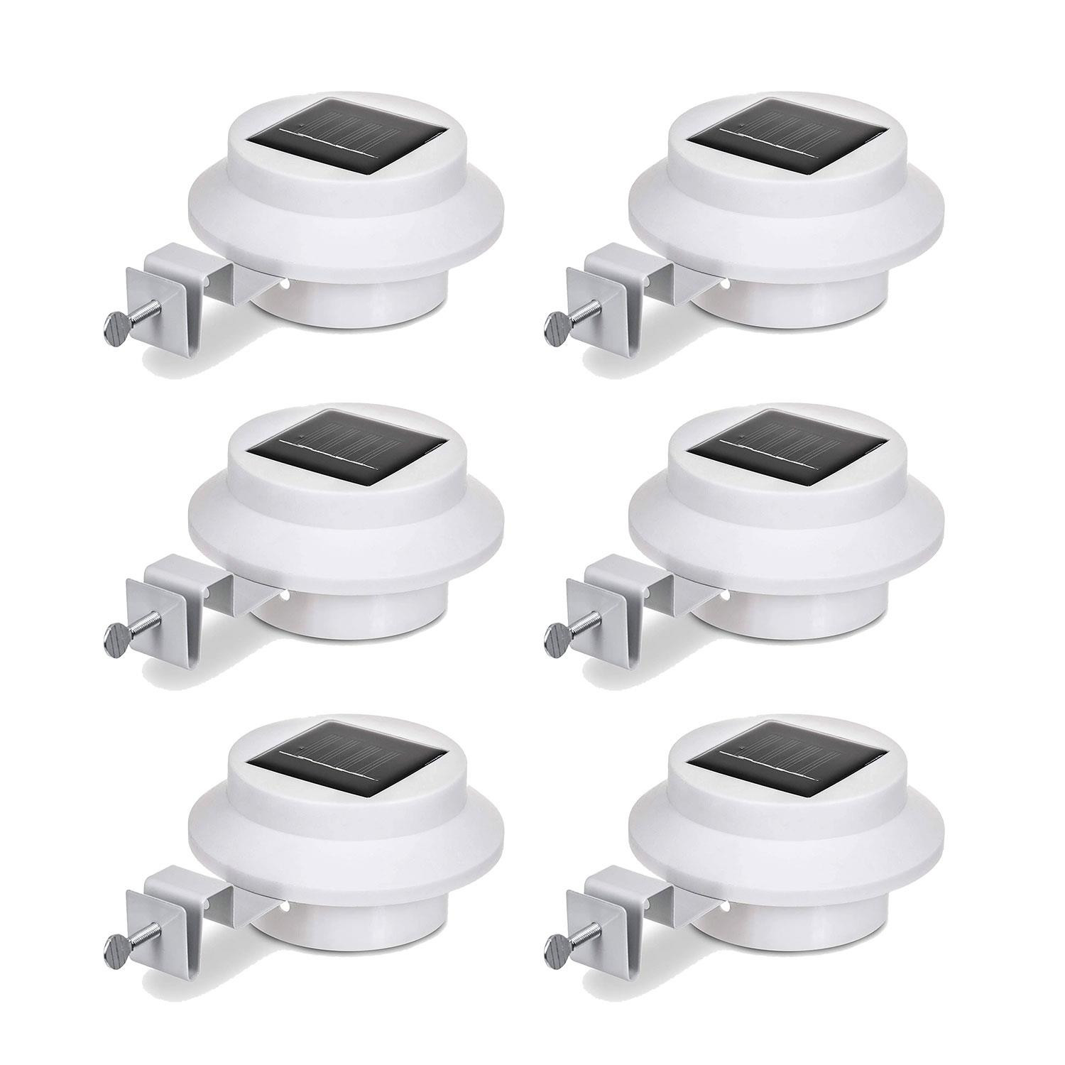 6 x White Solar Powered 3 LED Gutter Lights Outdoor Garden Wall Fence Lamp