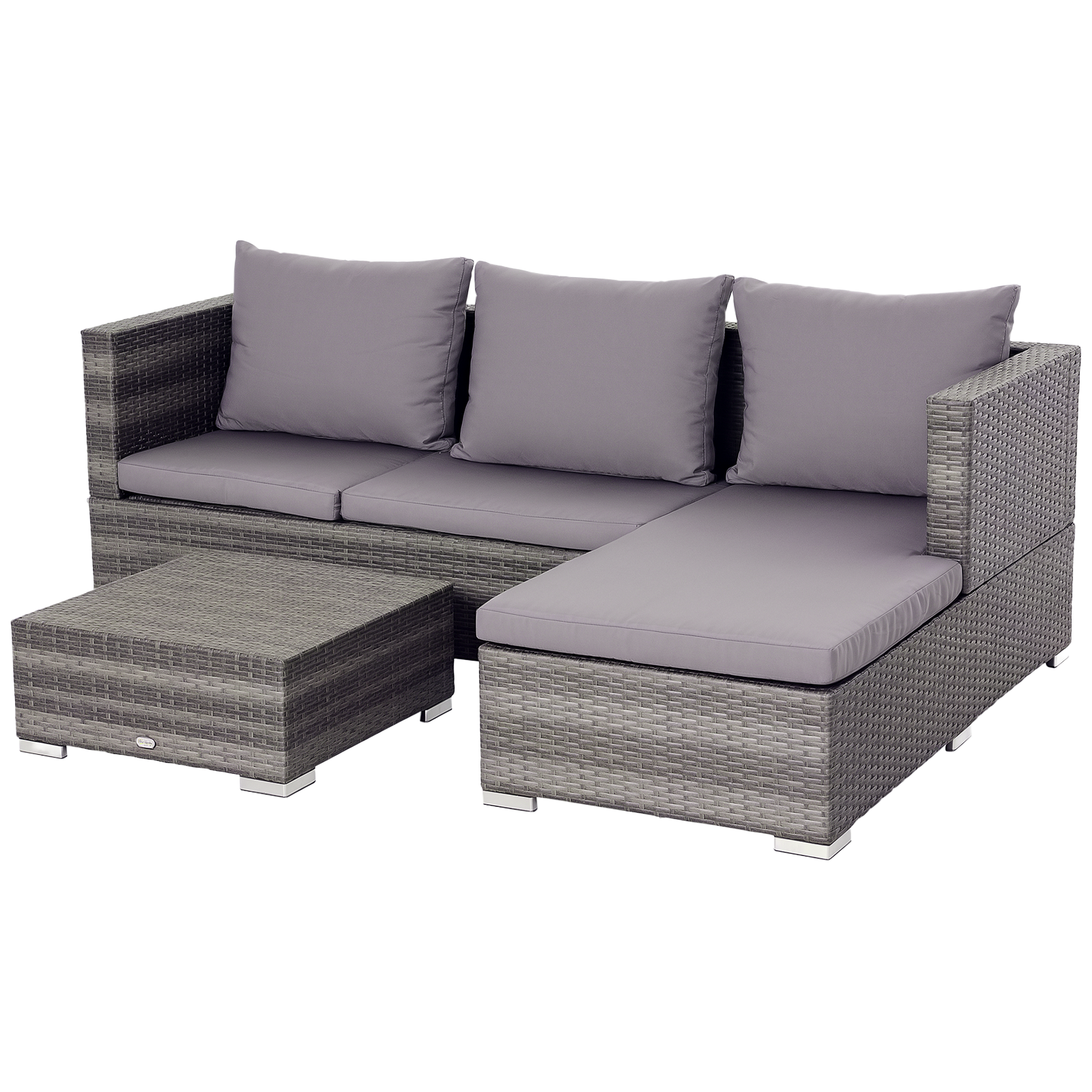 Outsunny Rattan Garden Sofa Set Storage Table Wicker Patio Lounger 4-Seater Grey