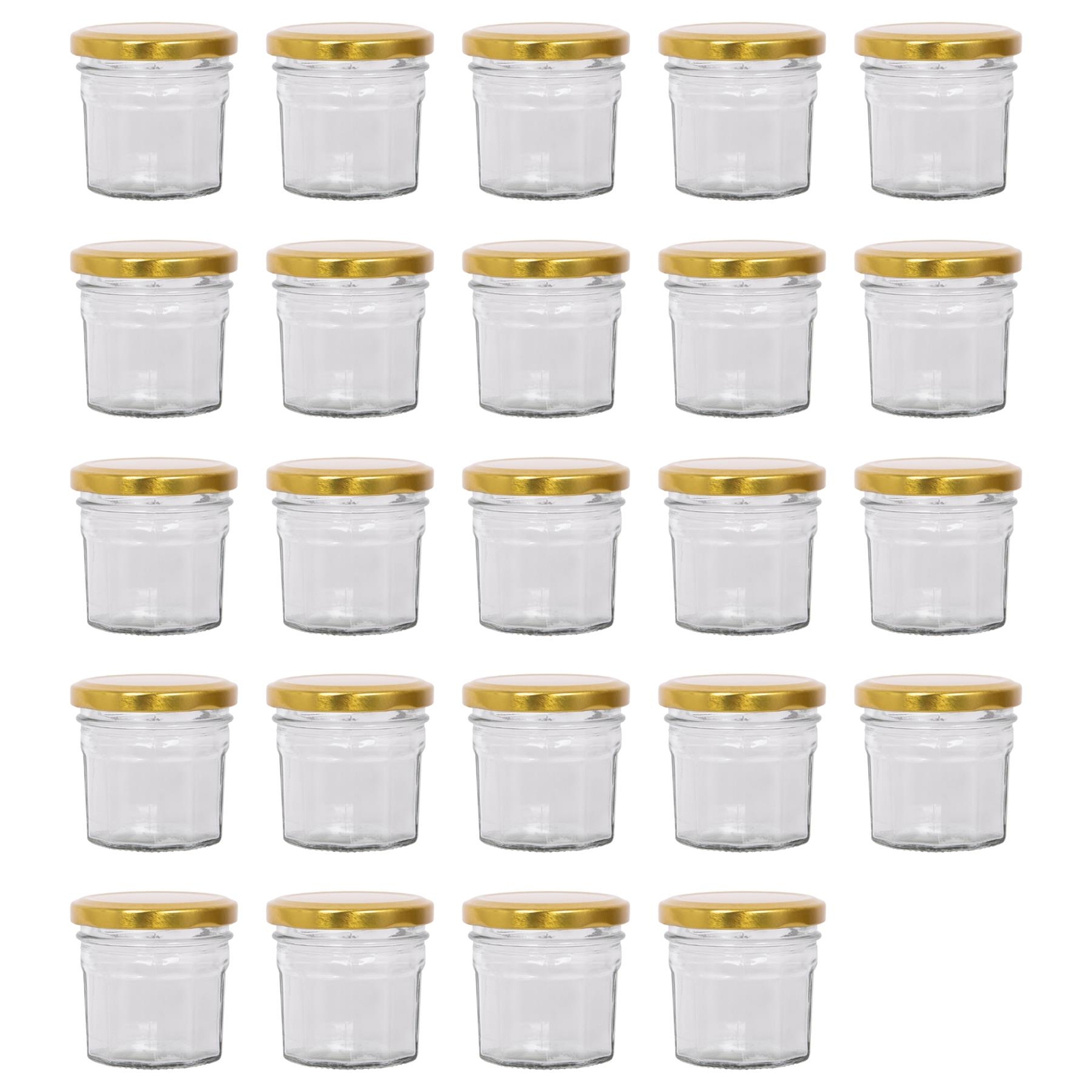 24x 90ml Glass Jam Jars with Gold Lids Chutney Preserve Honey Pickle Storage