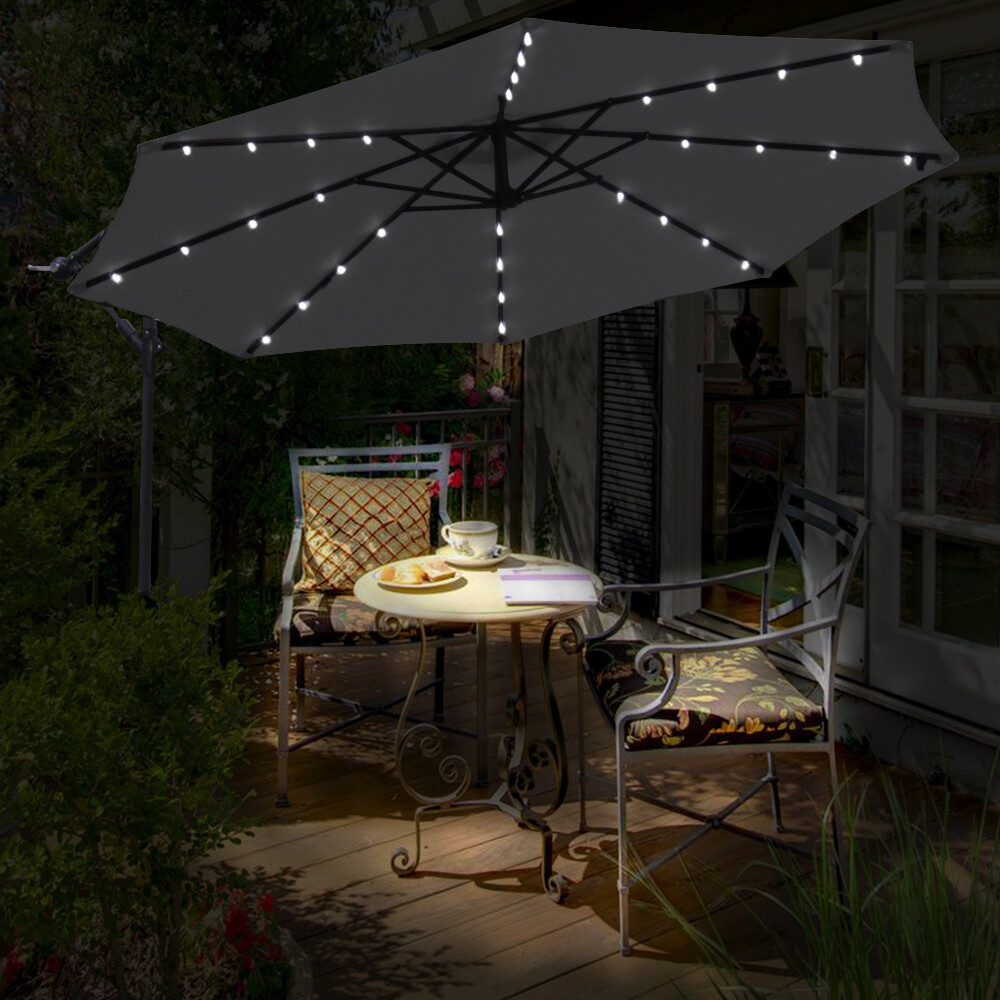 3M Garden LED Banana Parasol Sun Shade Patio Hanging Umbrella Cantilever Black