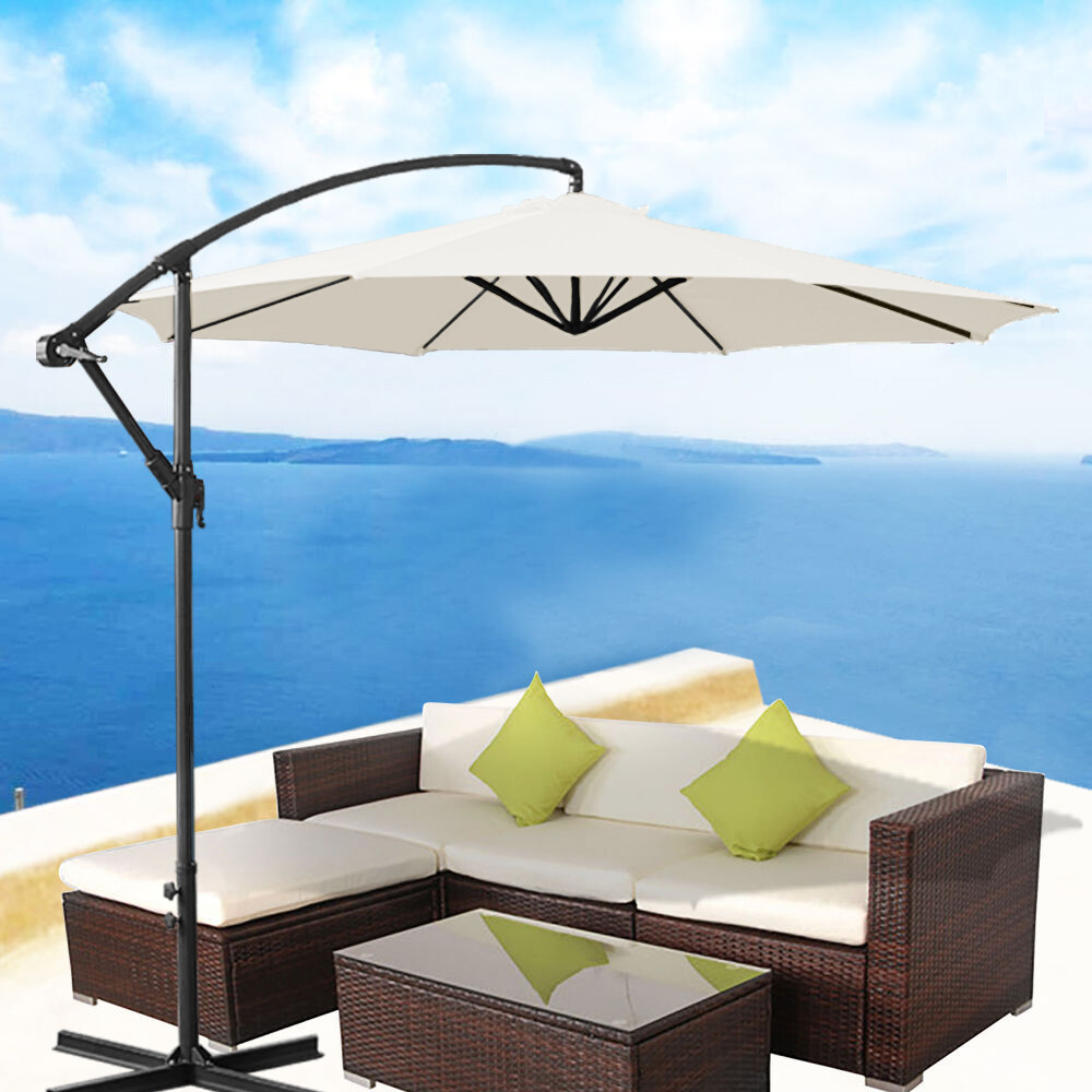 3M Garden Parasol Sun Shade Patio Banana Cantilever Hanging Umbrella Cream