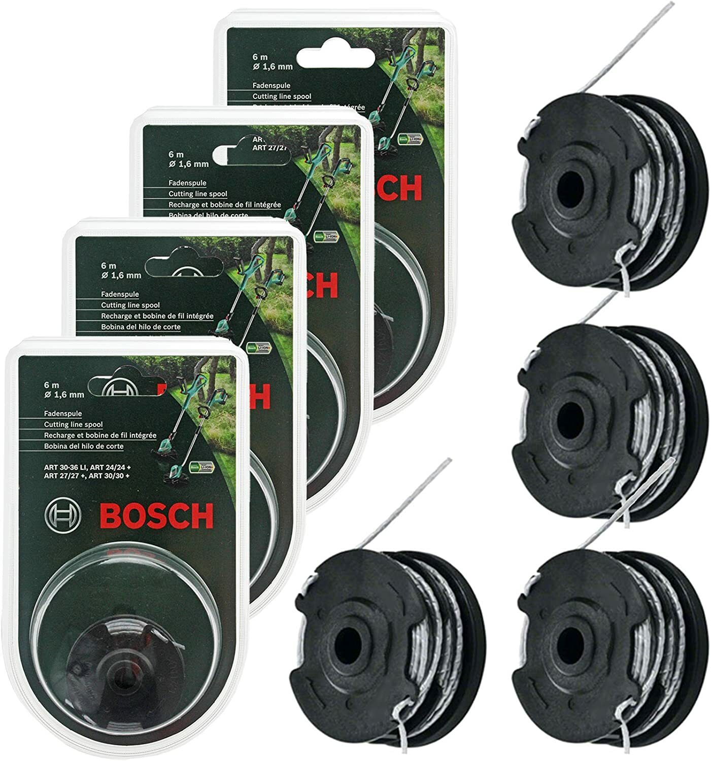 FOUR BOSCH ART 24 27 30 30-36 TWIN Strimmer Trimmer Cutting Line Spool Feed