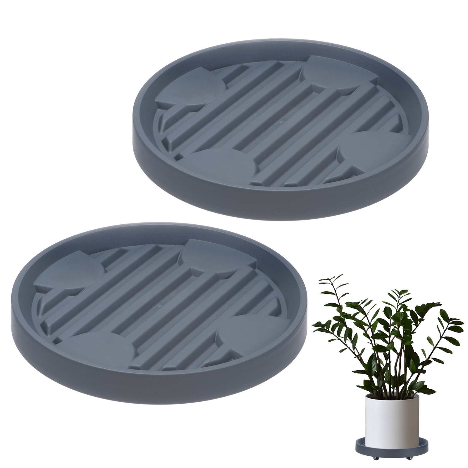 2Pcs Plant Stand with Wheels, 9.8 Inch Round Indoor Planter Mover Trolley Grey