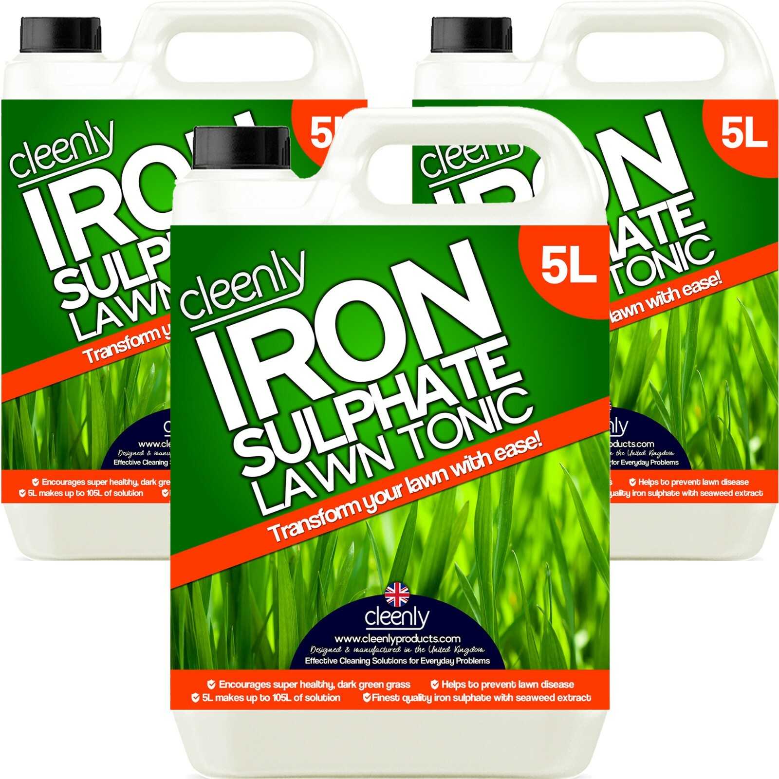 Cleenly Iron Sulphate Lawn Tonic Feed Liquid Ferrous Greener Grass Turf 15L
