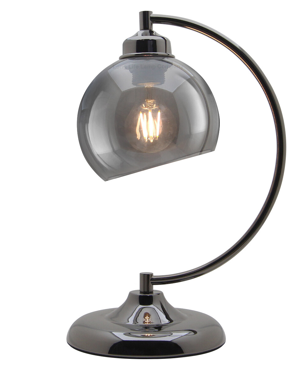 Modern Vintage Smoked Glass Shade Black Nickel Table Desk Bedside Lamp M0234