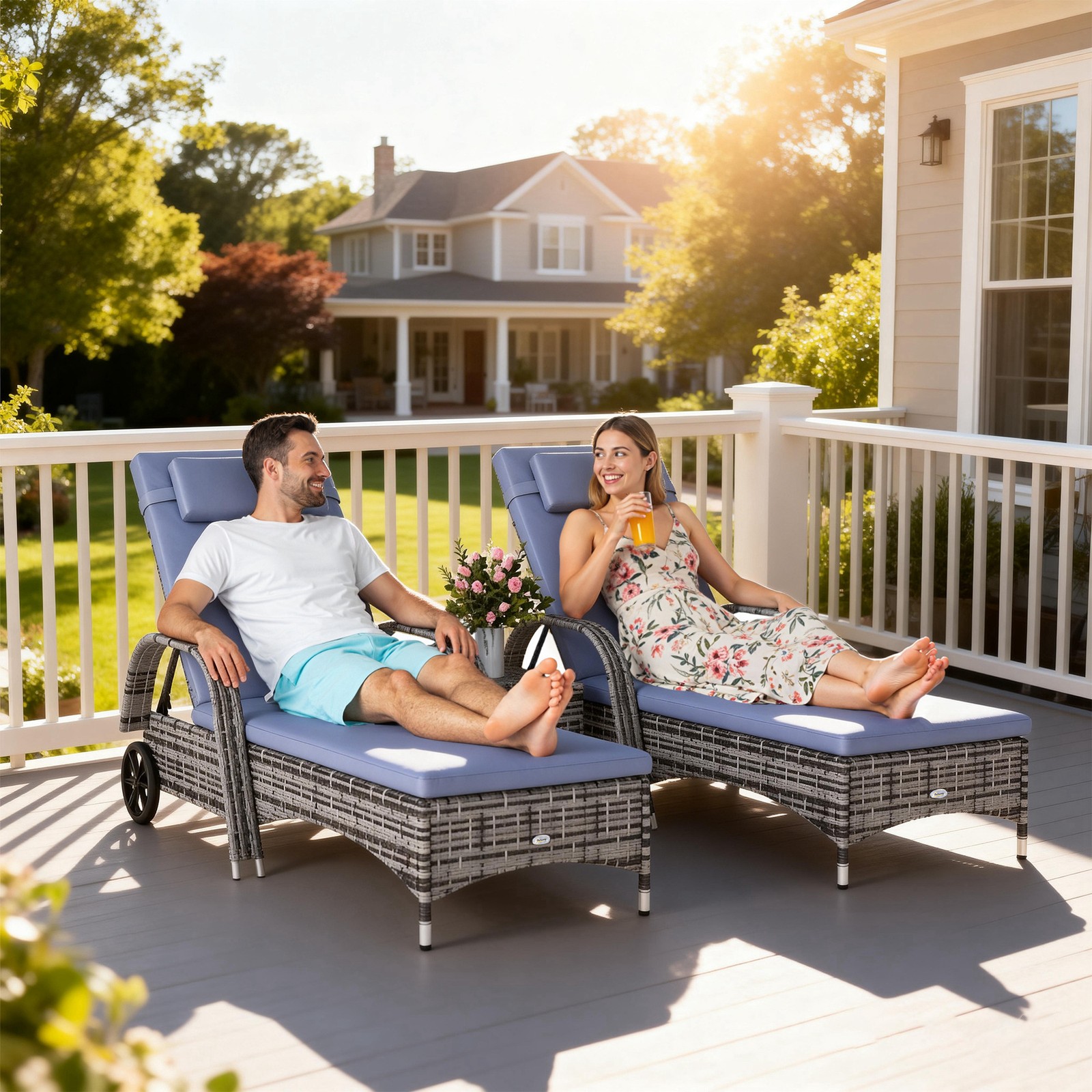 Rattan Sun Lounger Set Wicker Recliner Bed Side Table Garden Furniture Cushion