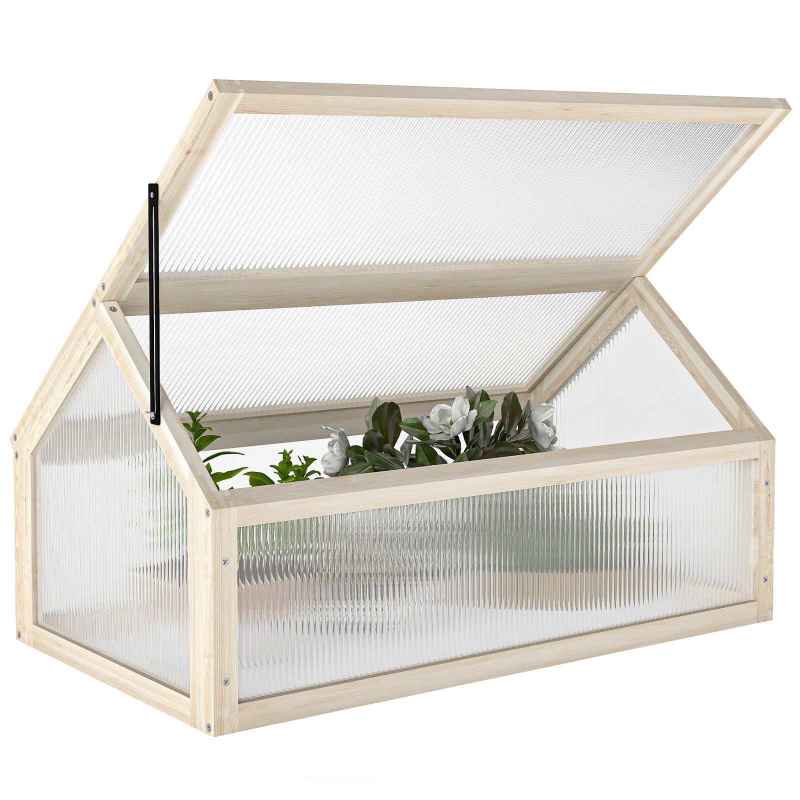 Outsunny Wooden Cold Frame Greenhouse Garden Polycarbonate Grow House, Natural