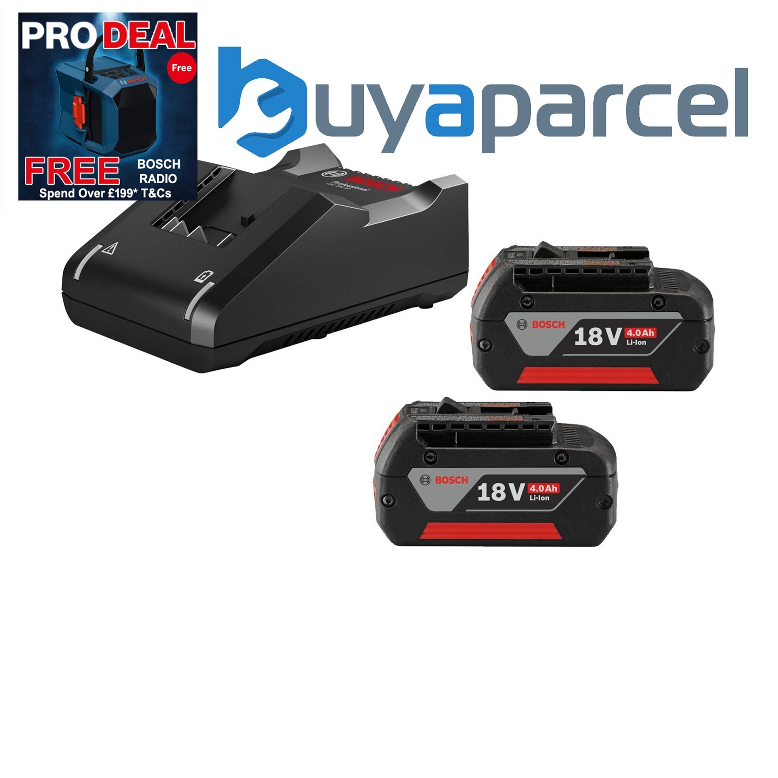 2 X Bosch 18v 4Ah Li-ion Coolpack Batteries Lithium Ion + GAL18V40 Fast Charger