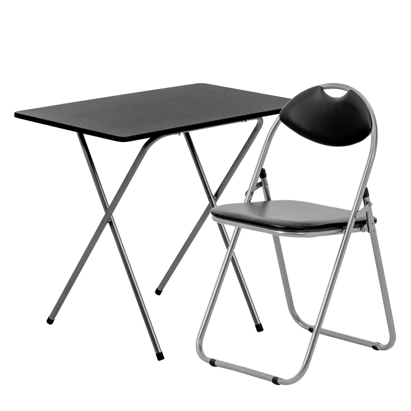 Folding Desk & Chair Set Home Office Workstation Laptop Wooden Top White/Black