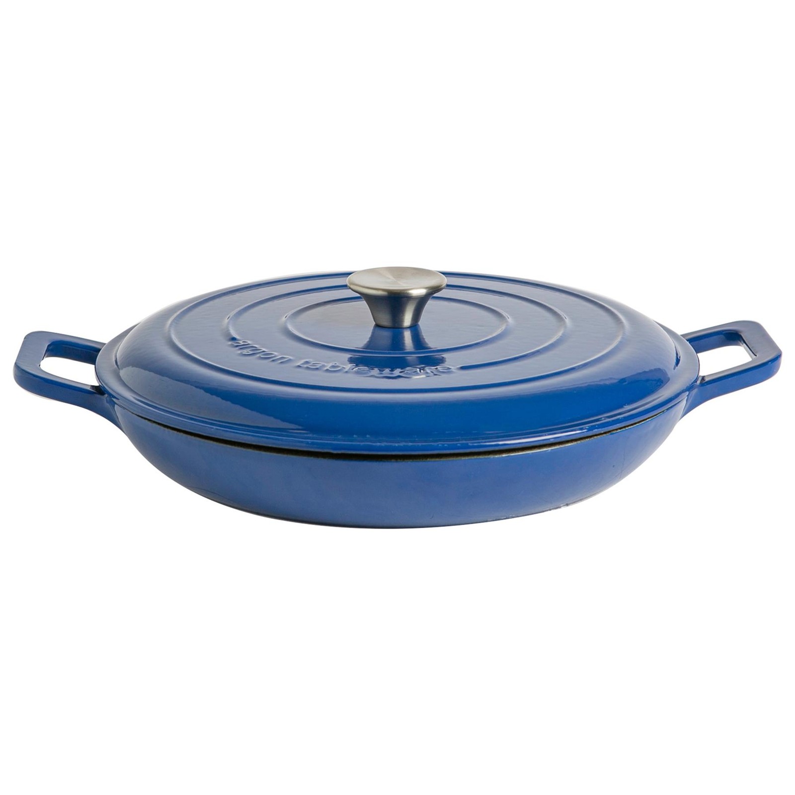 Cast Iron Shallow Casserole Dish with Lid Enameled Hob Oven 2.3L Midnight Blue
