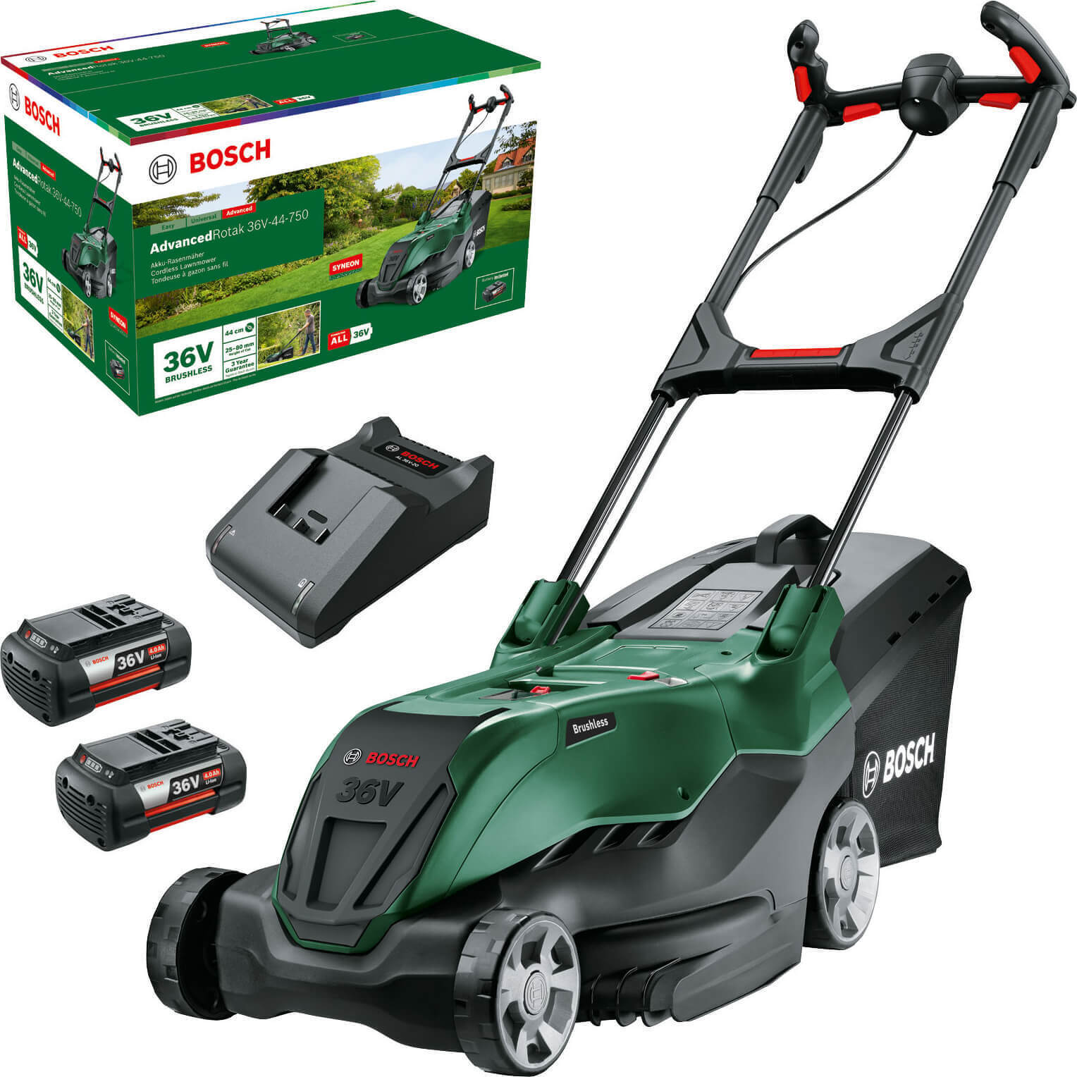 Bosch ADVANCEDROTAK 36V-44-750 36v Cordless Rotary Lawnmower 440mm 2 x 4ah Li-io