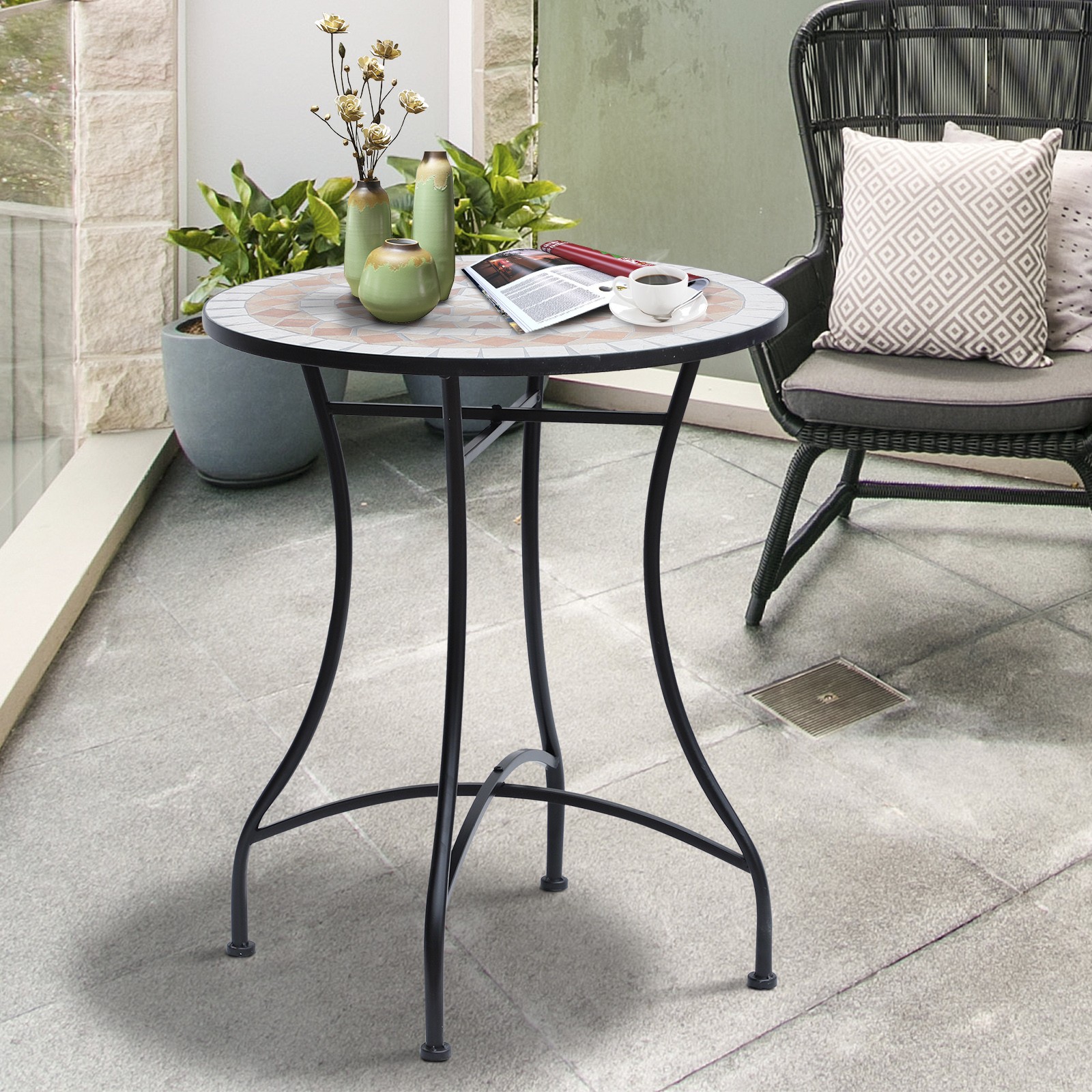 Mosaic Table Round Ceramic Bistro Garden Furniture Side Bar Table Patio Outdoor