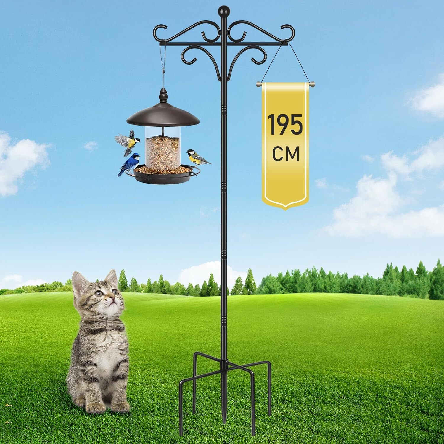 Bird Feeder Pole Stand, 195cm Approx.2m Adjustable Feeding Station Hanging with
