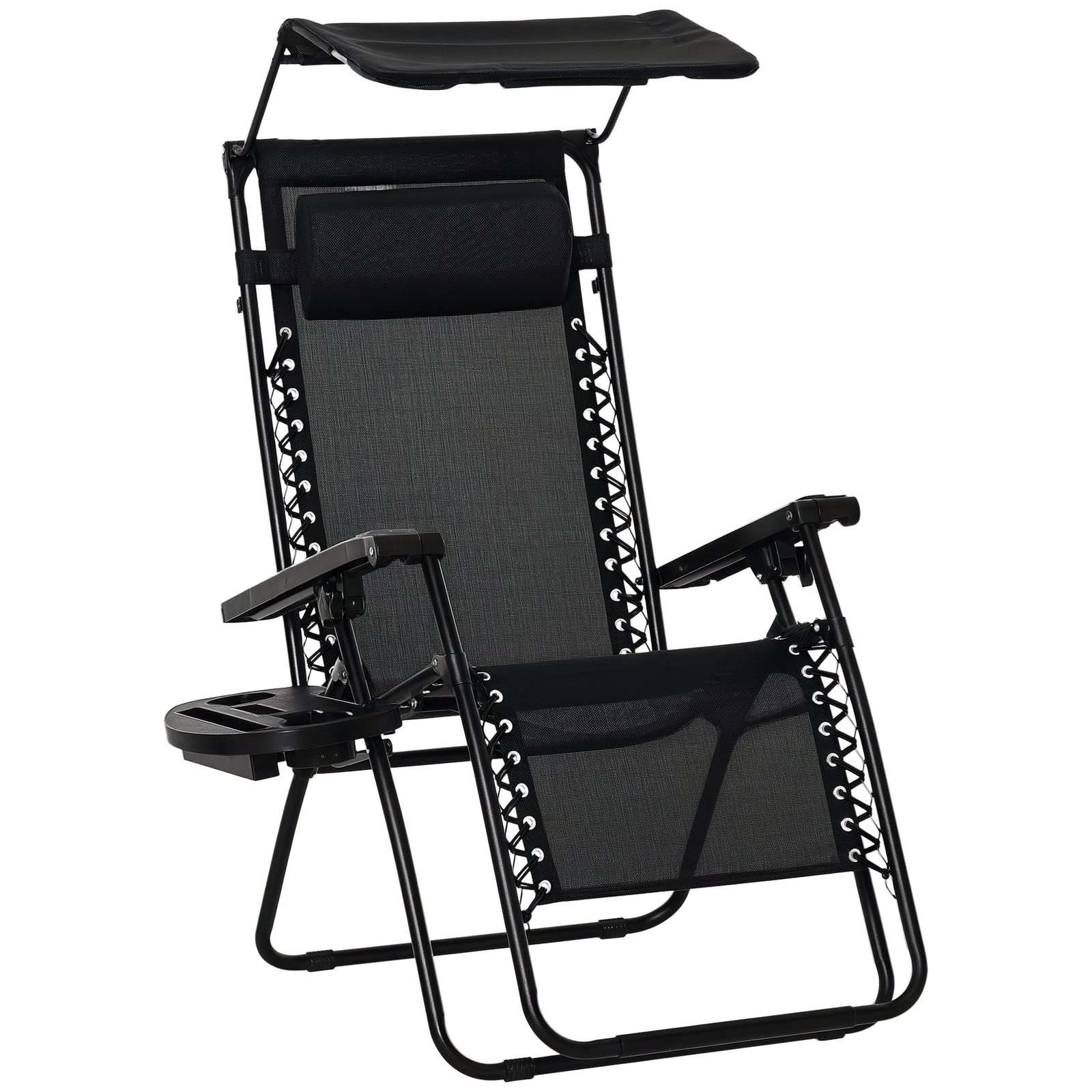 Outsunny Zero Gravity Chair Adjustable Patio Lounge w/ Cup Holder Black