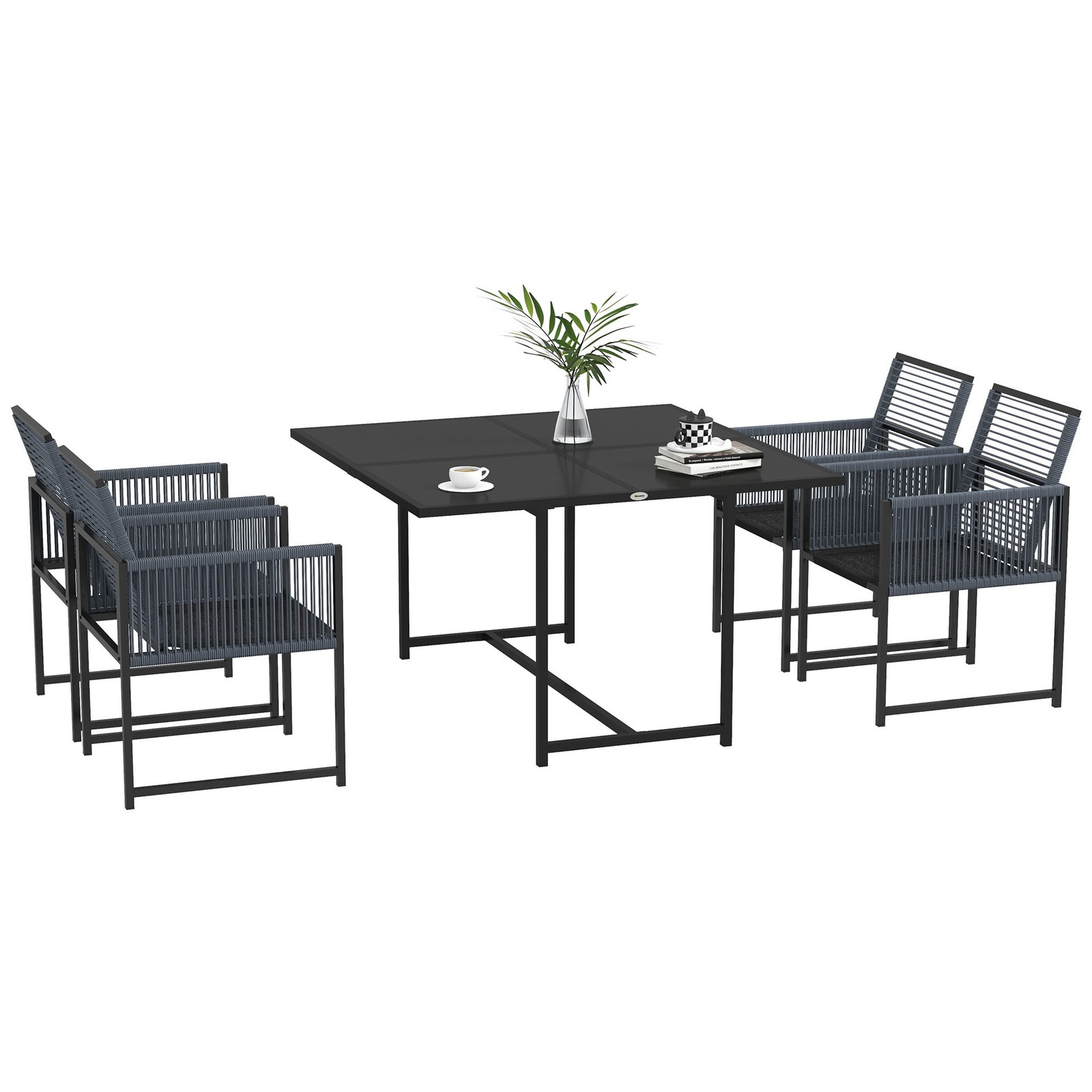 Outsunny 5 Pieces Patio Dining Set with Foldable Back, Dark Grey