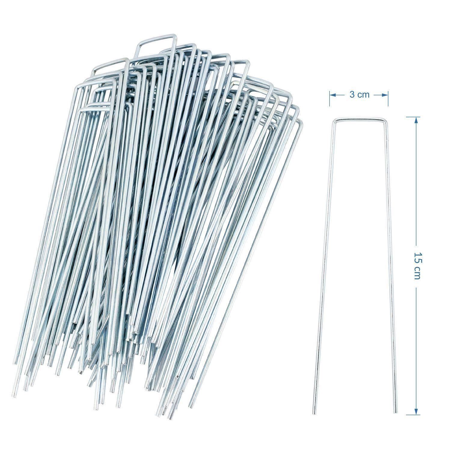 200 PACK GALVANISED U PINS GROUND GARDEN MEMBRANE FABRIC HOOKS PEGS STAPLES
