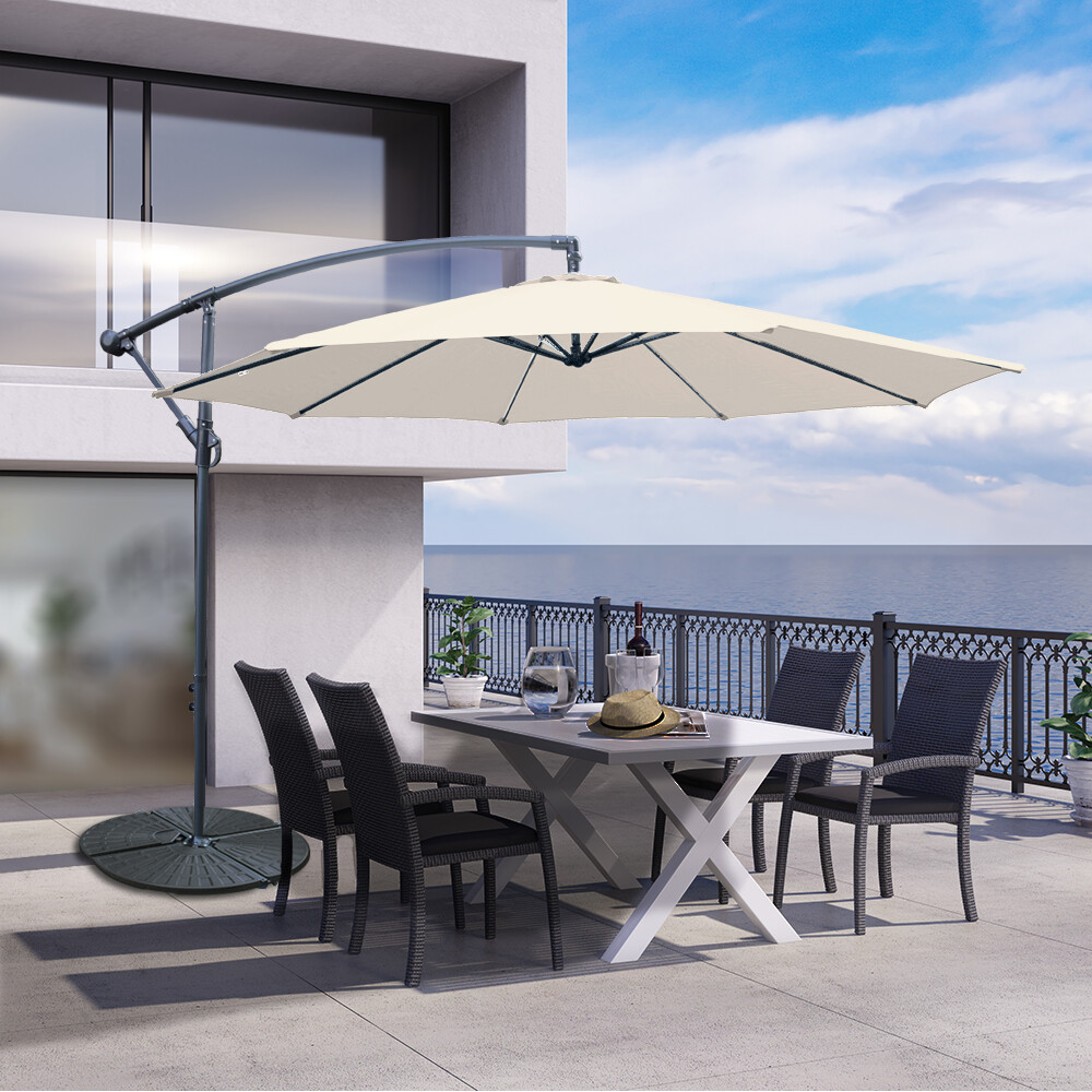 3M Garden Parasol Hanging Sun Shade Banana Outdoor Umbrella Cantilever Cream