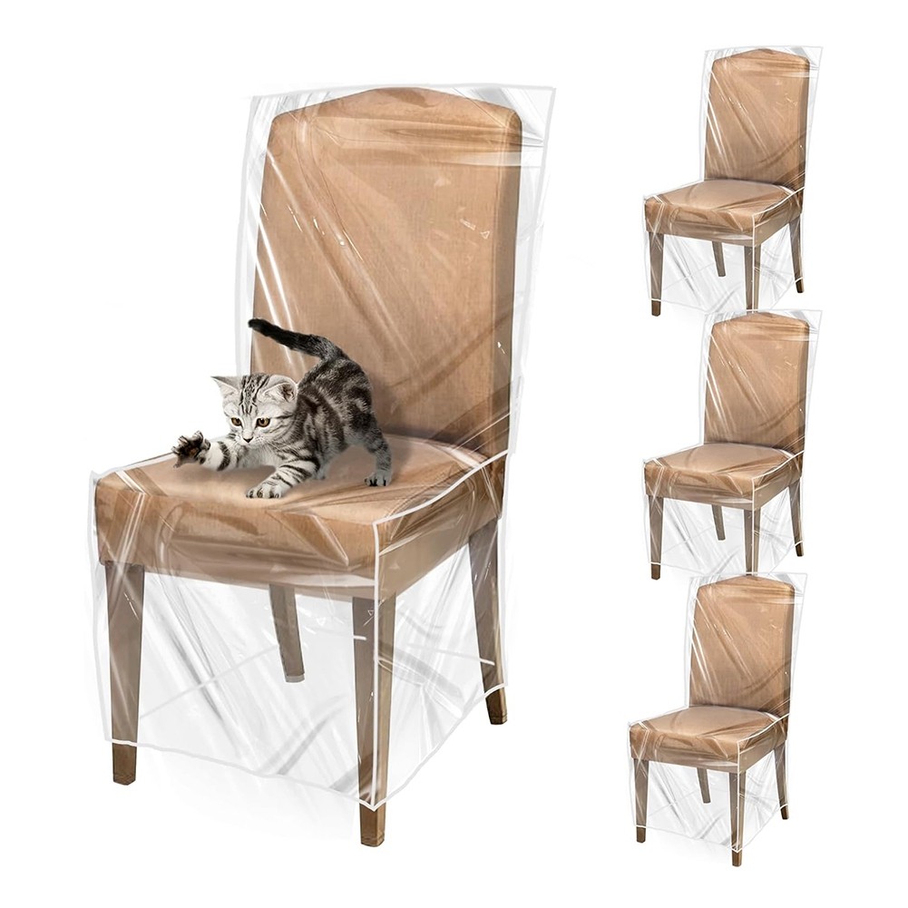 4 Pack Plastic Dining Chair Protectors with Backrests Thickened PVC 6605