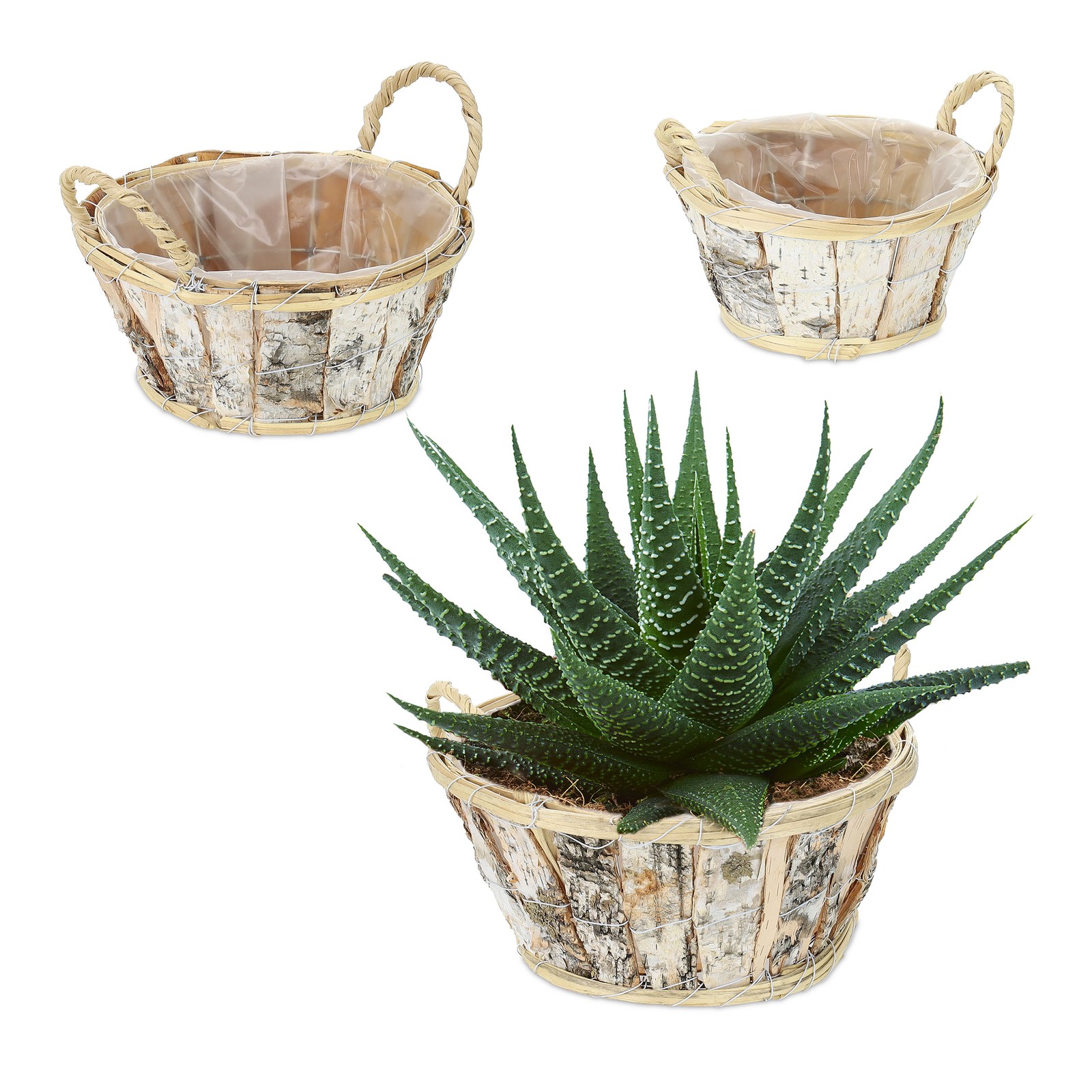 Birch Bark Wooden Indoors Balcony Fibre Foil Lining Rattan Set Handles Plants