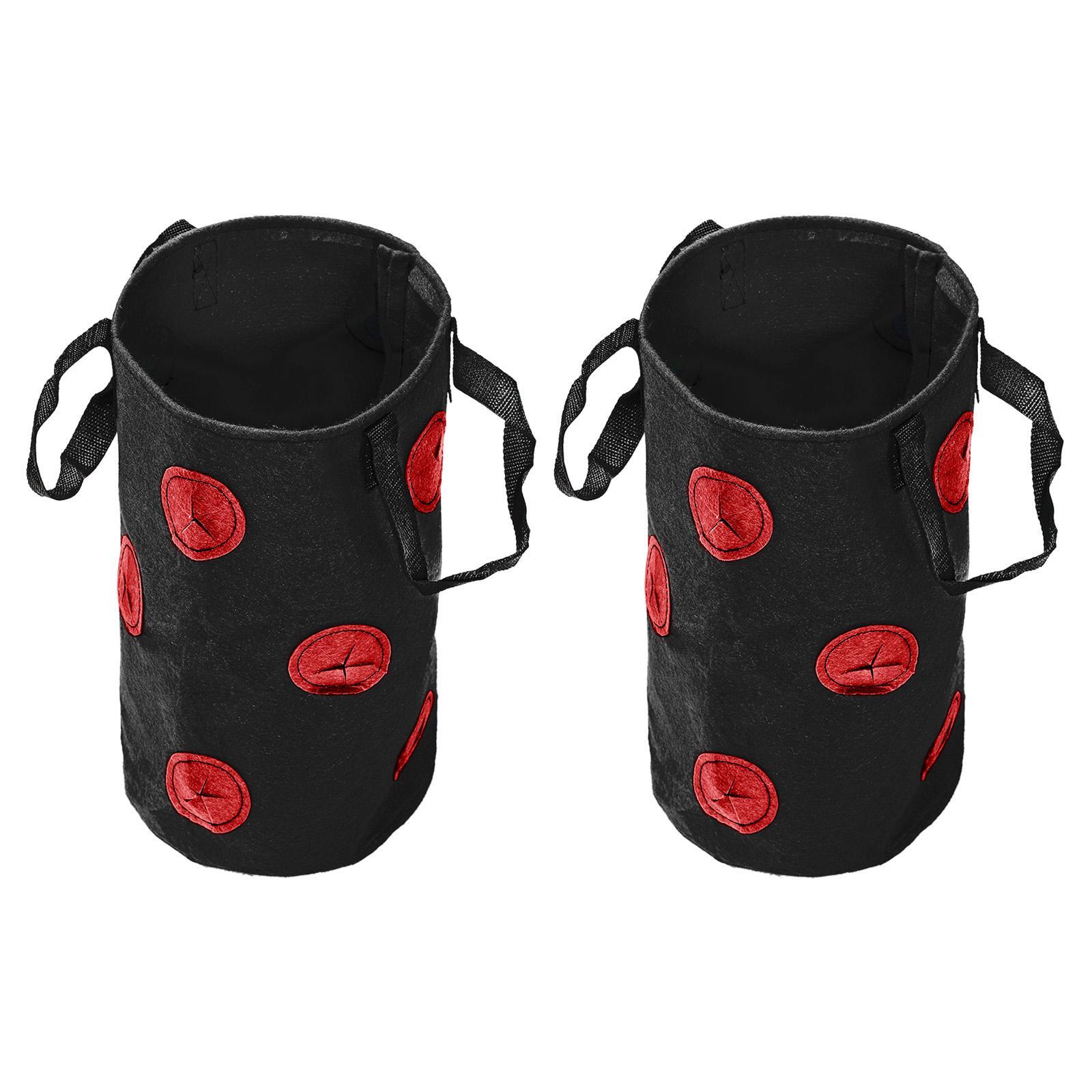 2Pcs Hanging Felt Fabric Strawberry Grow Bag 3 Gallon with 12 Holes Black Red