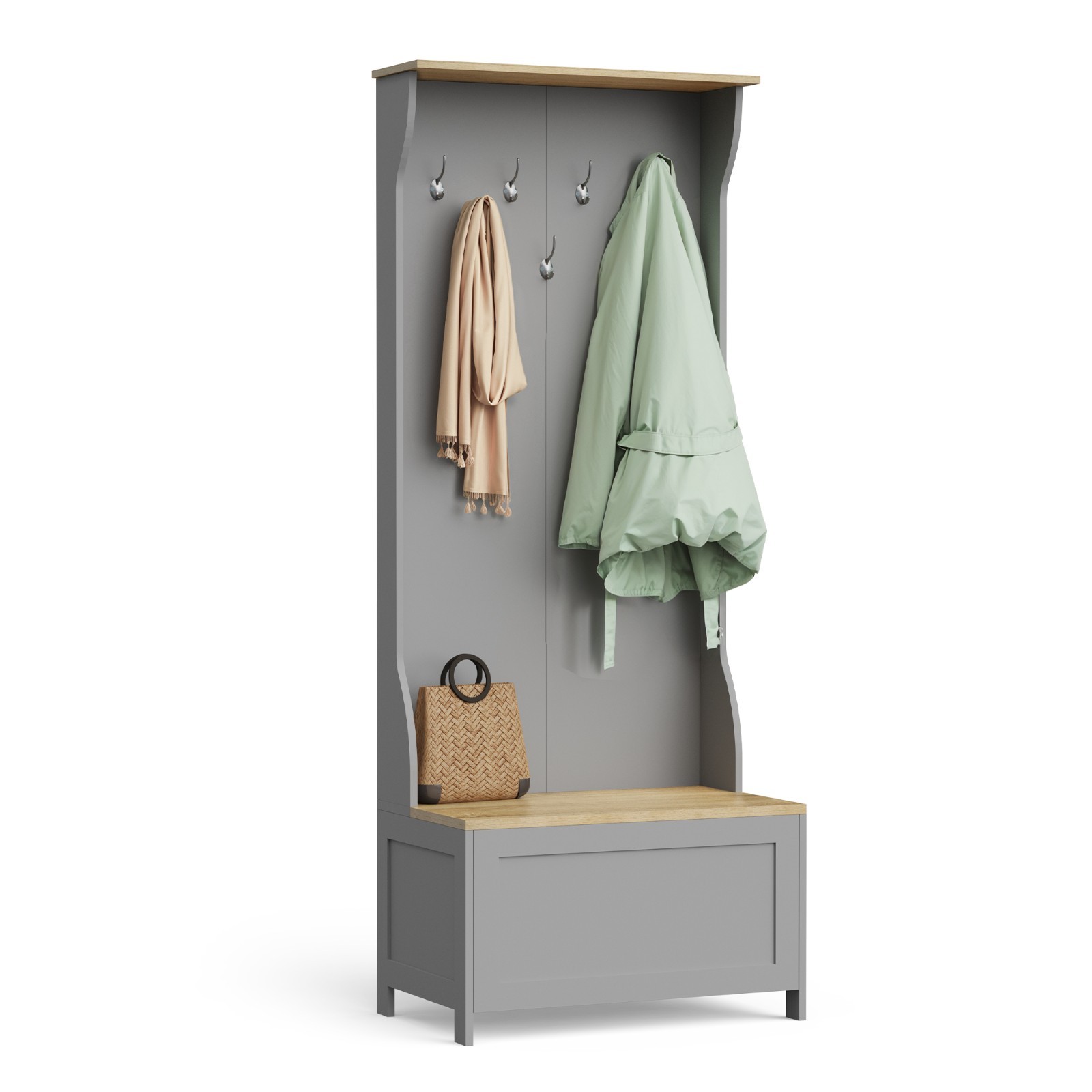 Grey Coat Stand with Shoe Storage, Hallway Unit & Storage Bench, VonHaus