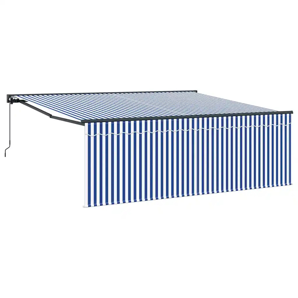vidaXL Retractable Awning Manual Blue and White 400 x 300 cm, Adjustable Canopy,