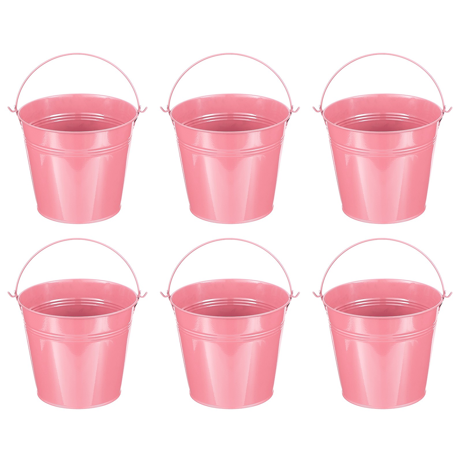 6 Pcs 5.9"x5.1" Small Metal Buckets with Handle Mini Galvanized Bucket Pink