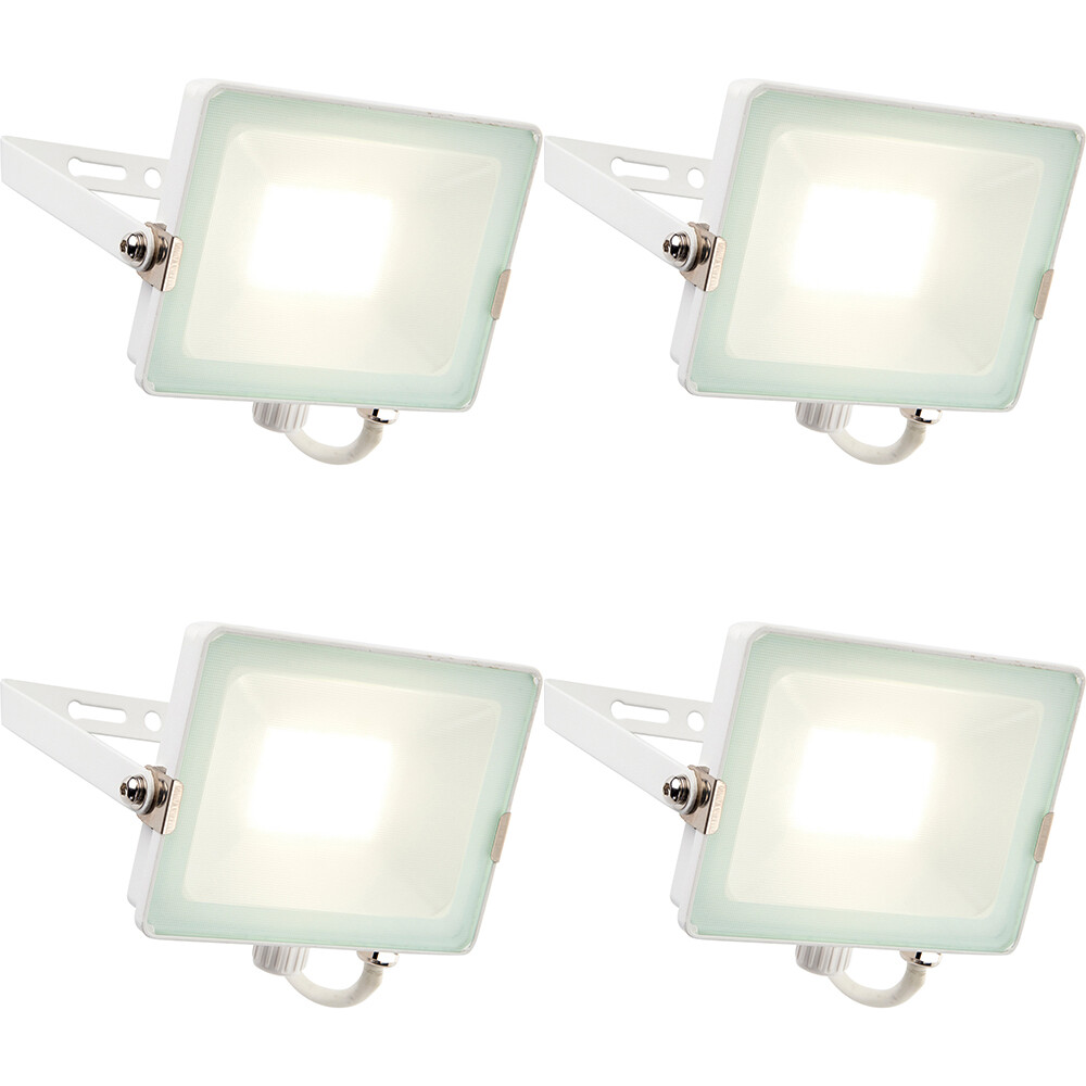 4 PACK Outdoor Waterproof LED Floodlight - 30W Cool White LED - Matt White