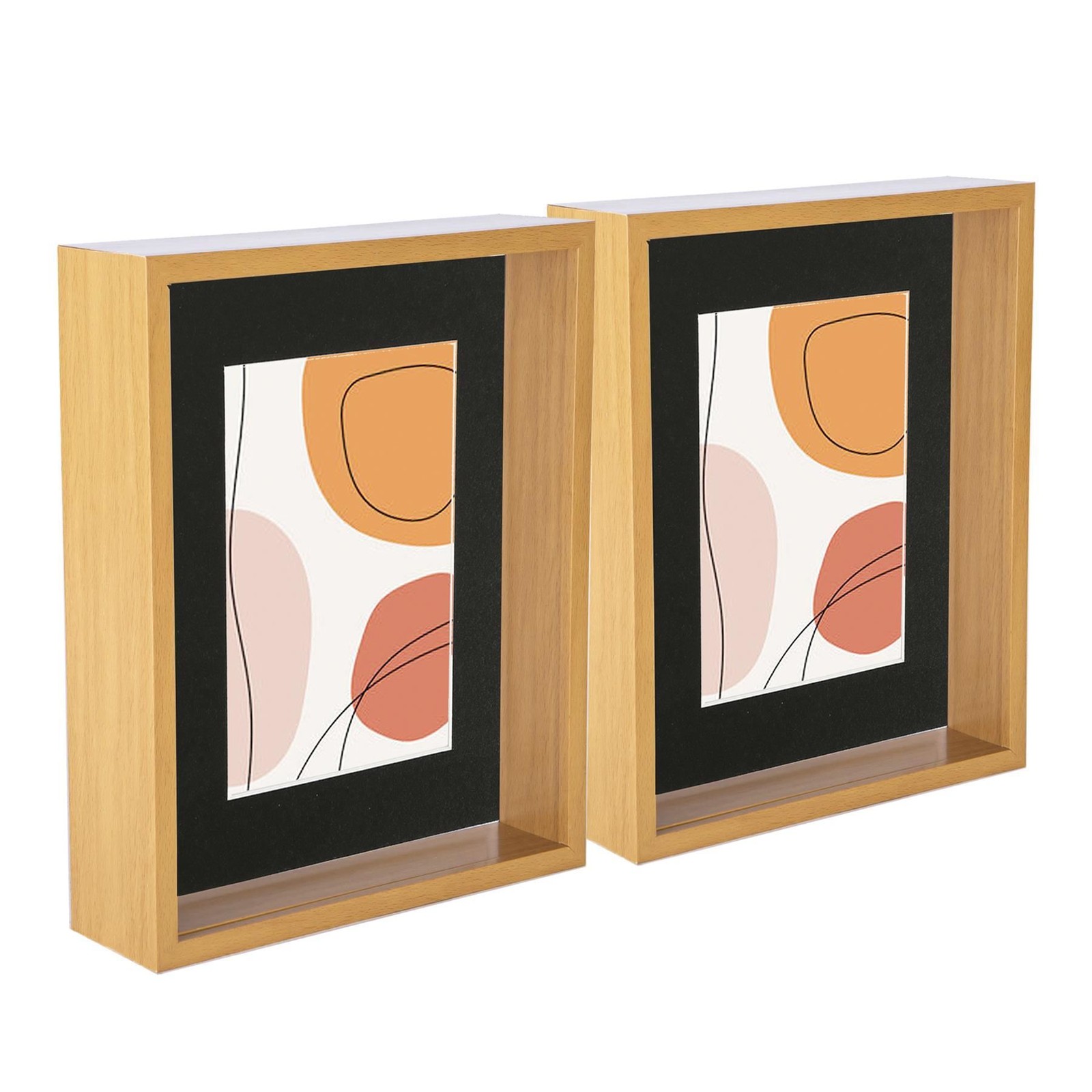 5x 3D Deep Box Photo Frames 8 x 10" with 5 x 7" Mount Light Wood/Black