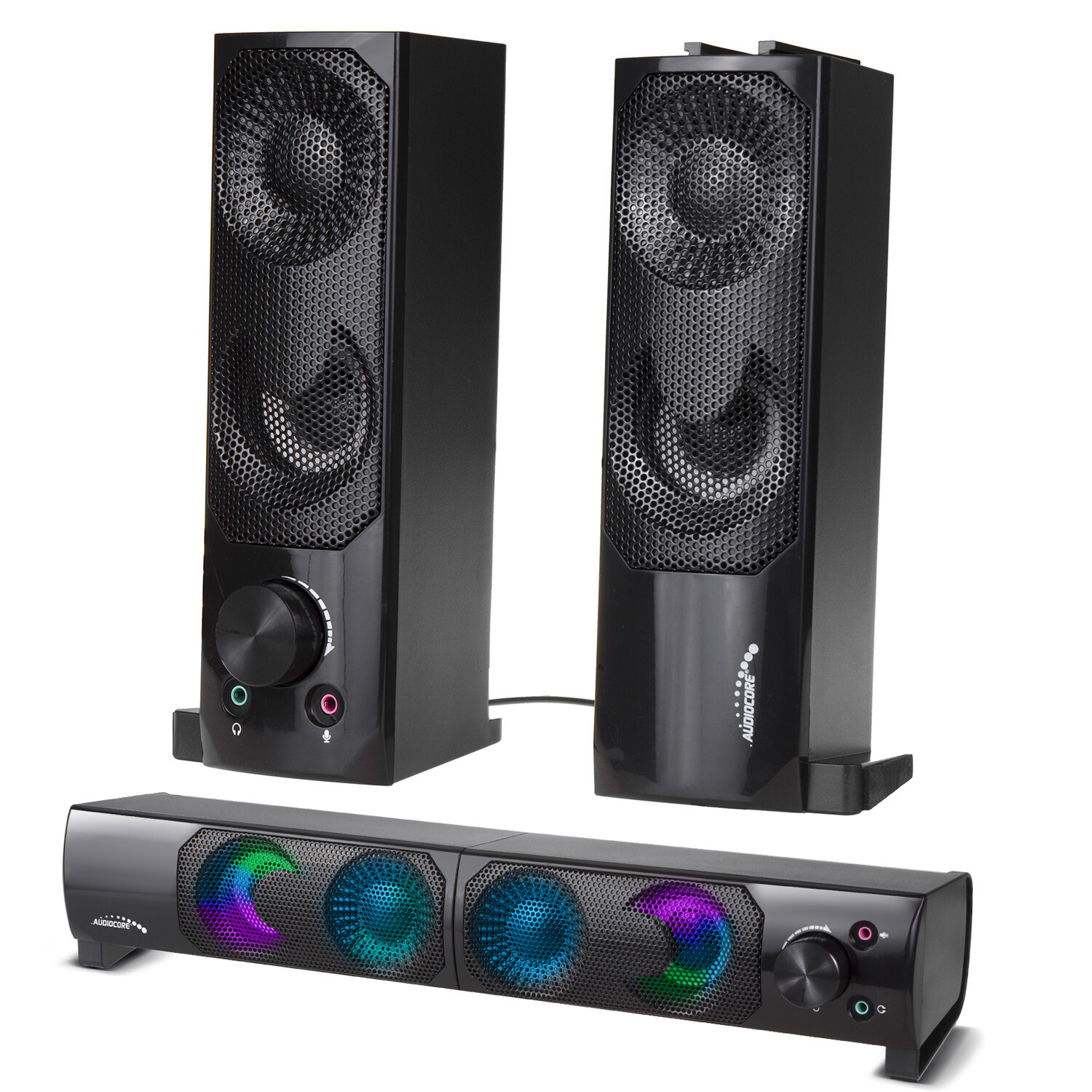 2in1 PC Speakers & Soundbar Stereo Computer Laptop LED Illuminated USB 6W AUX HQ