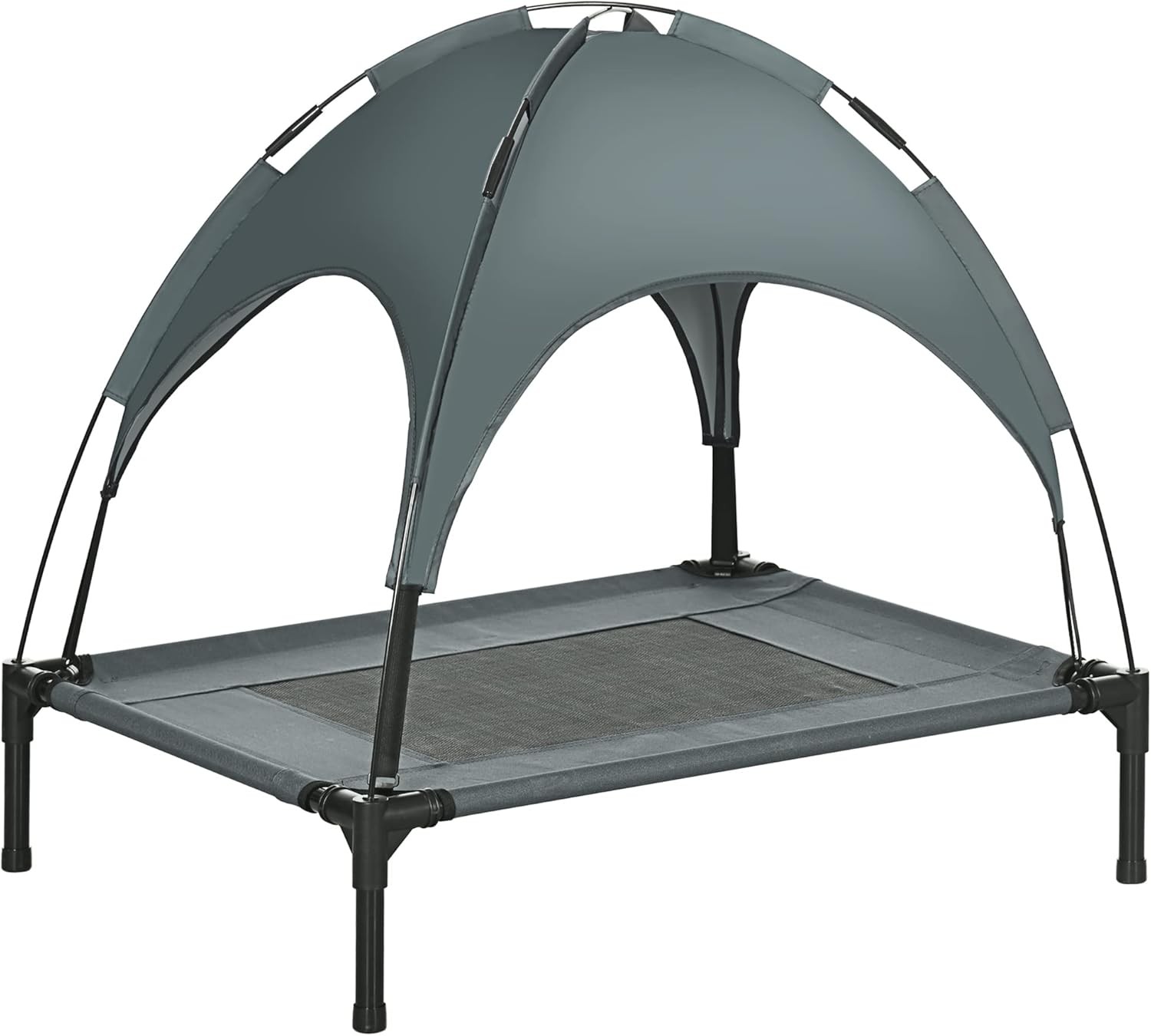 PawHut 76cm Elevated Dog Bed Cooling Raised Pet Cot UV Protection Canopy Grey