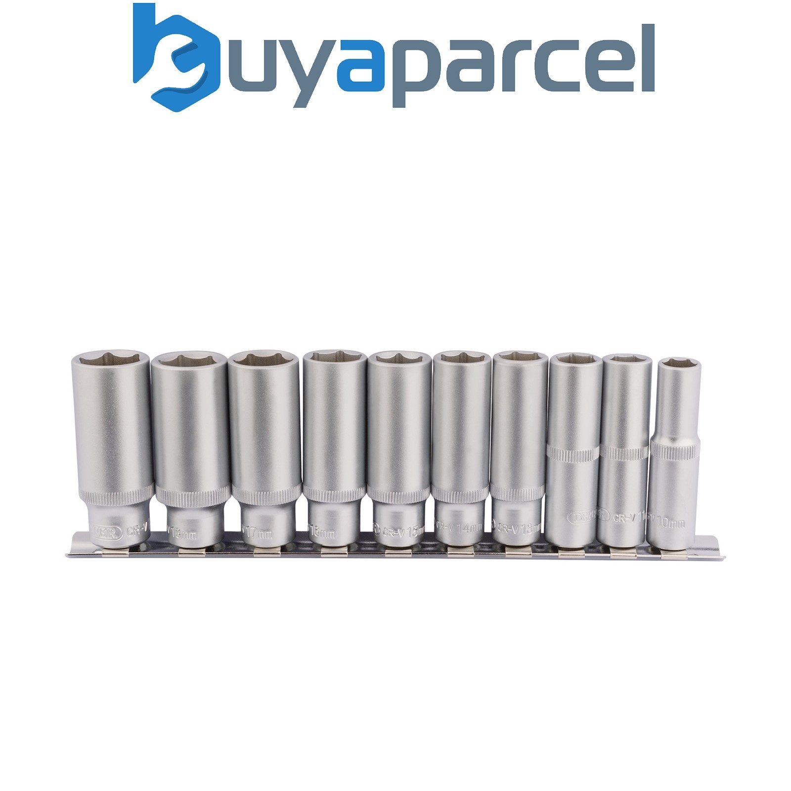 Draper 16401 Deep Socket Set on Metal Rail, 3/8" Sq. Dr. (10 Piece)